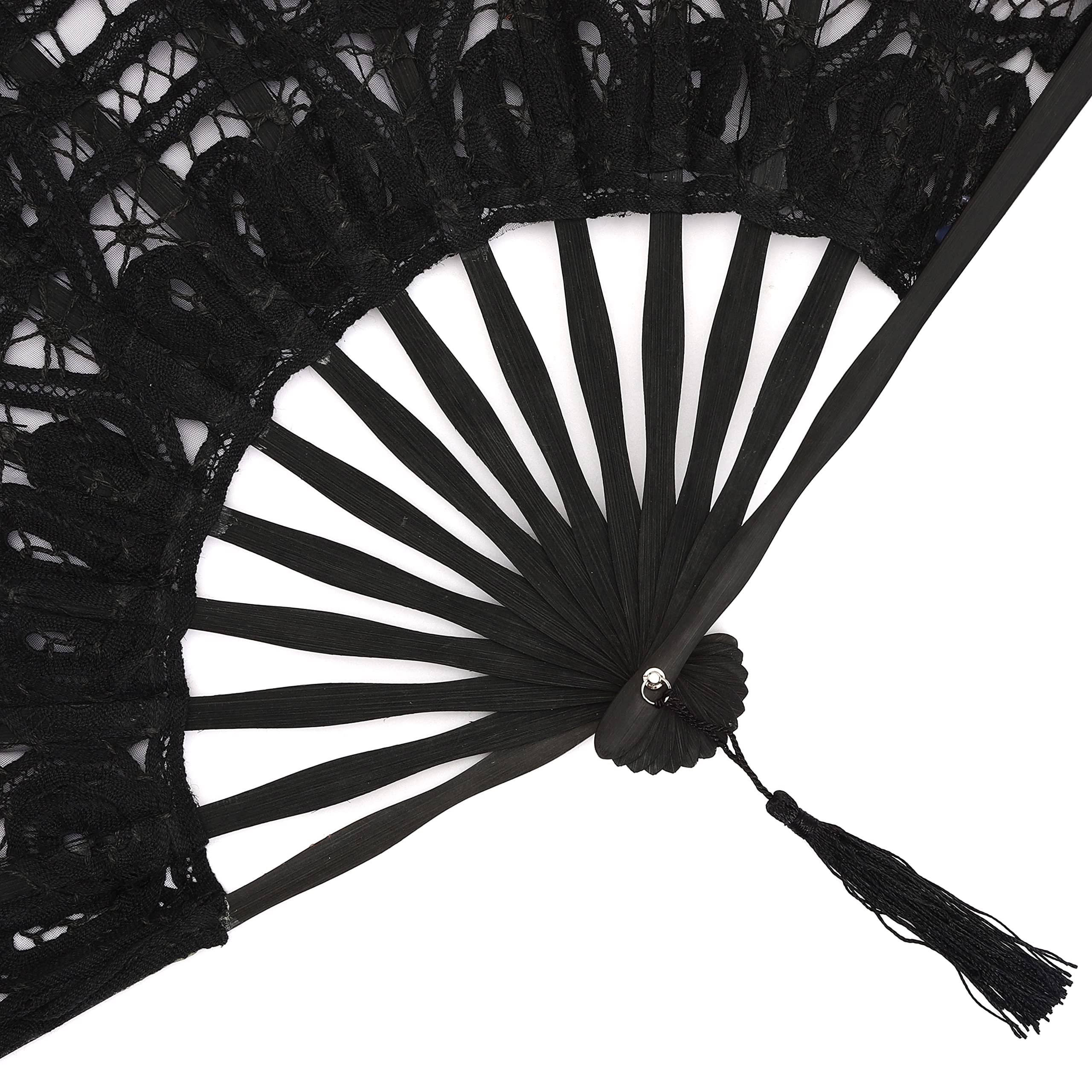 Cotton Lace Folding Handheld Fan Embroidered Hand Fan with Bamboo Staves