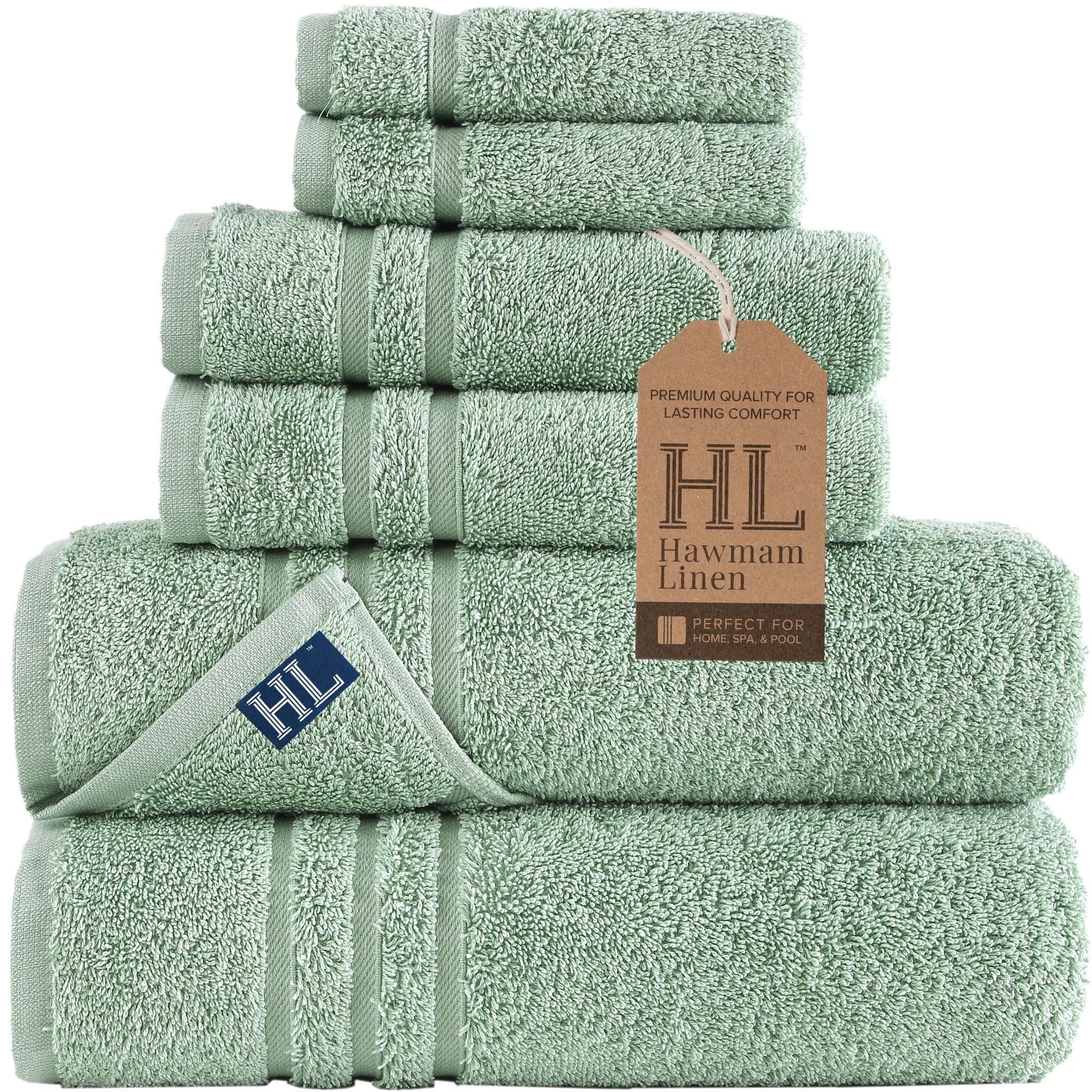Linen Bath Towels Set for Bathroom Original Turkish Cotton Soft, Absorbent and Premium 2 Bath Towels, 2 Hand Towels, 2 Washcloths