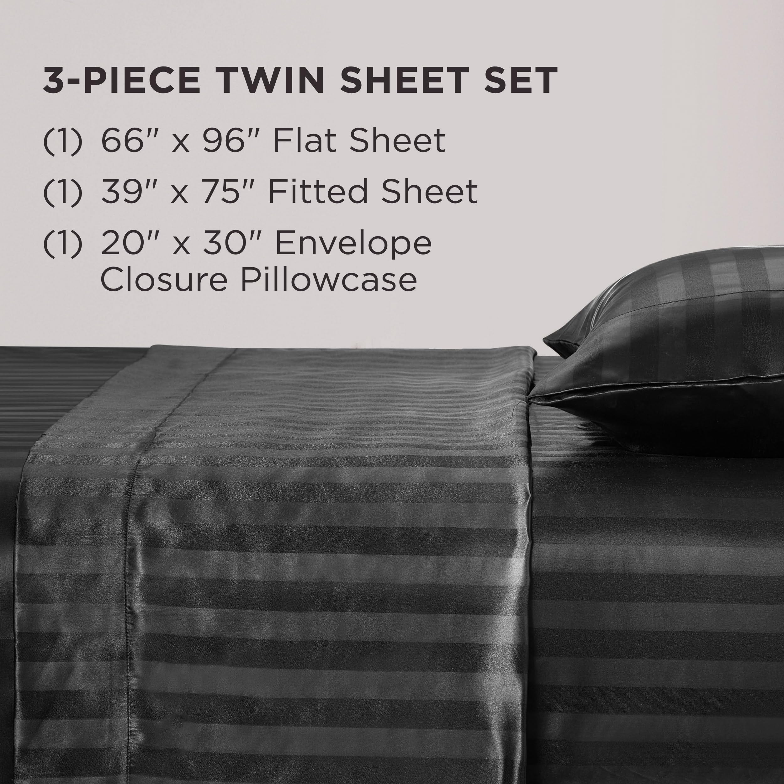 Juicy Couture Silky Satin Damask Sheet Set - Luxury Smooth Satin Striped Sheets