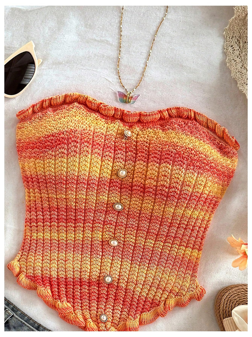 Women's Pearl Strapless Tops Summer Asymmetrical Tube Tops
