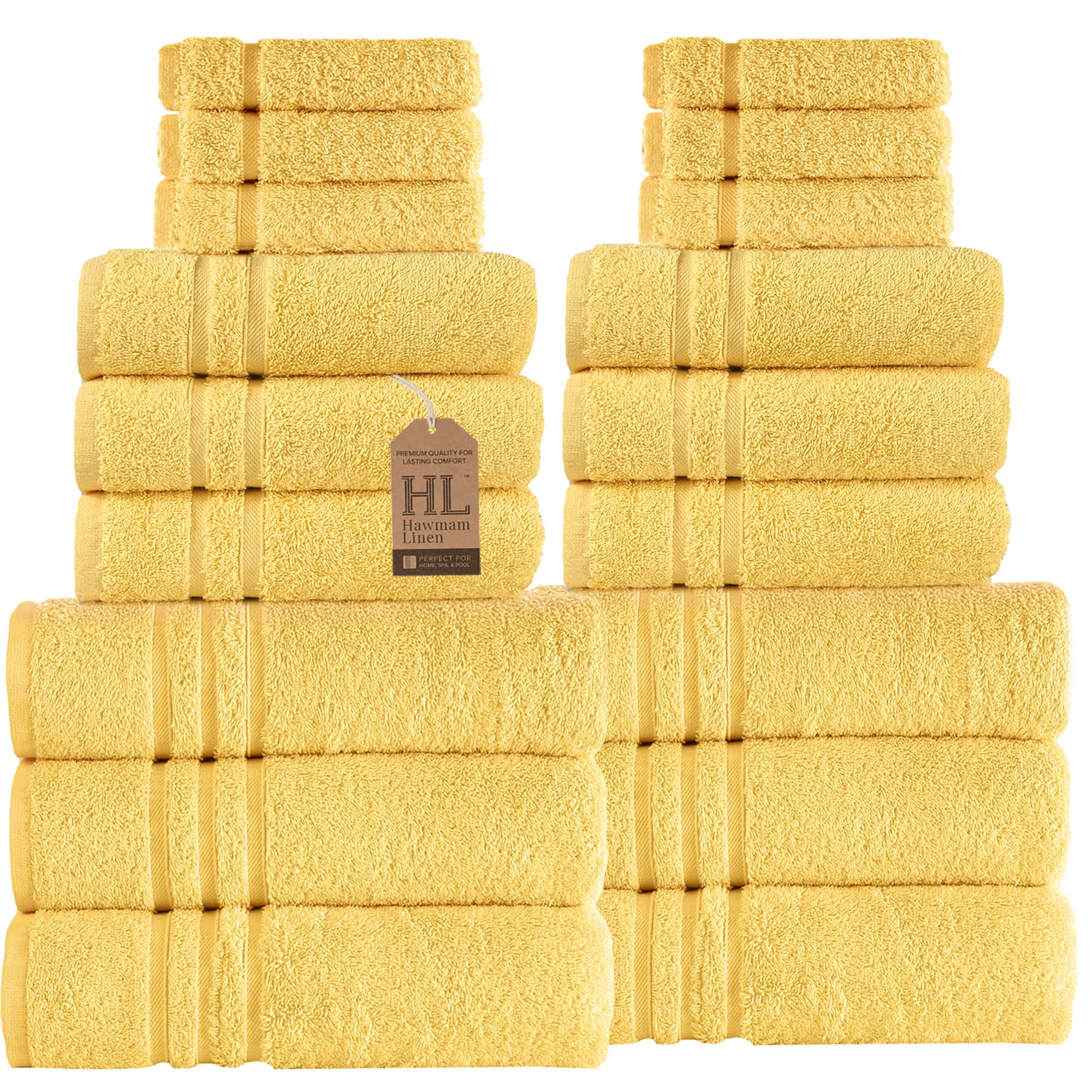 Linen Bath Towels Set for Bathroom Original Turkish Cotton Soft, Absorbent and Premium 2 Bath Towels, 2 Hand Towels, 2 Washcloths