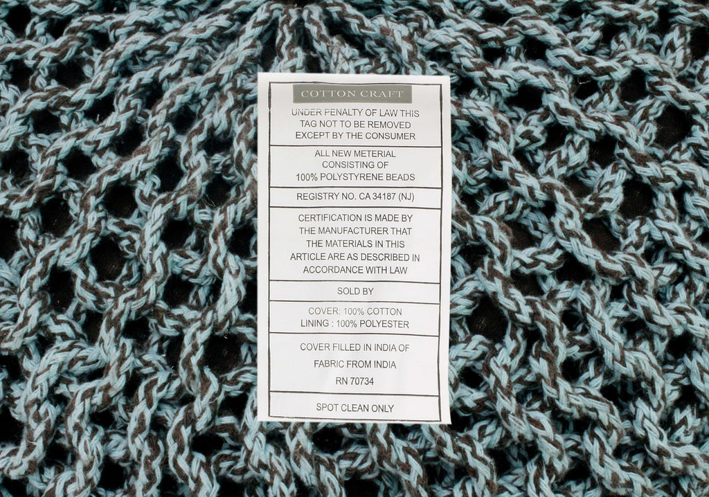 Hand-Knitted Cotton Round Pouf â€?Braid Cord Ottoman, Footrest, and Accent Seat for Living Room, Nursery, Kids Room, or Dorm Décor â€?20x14