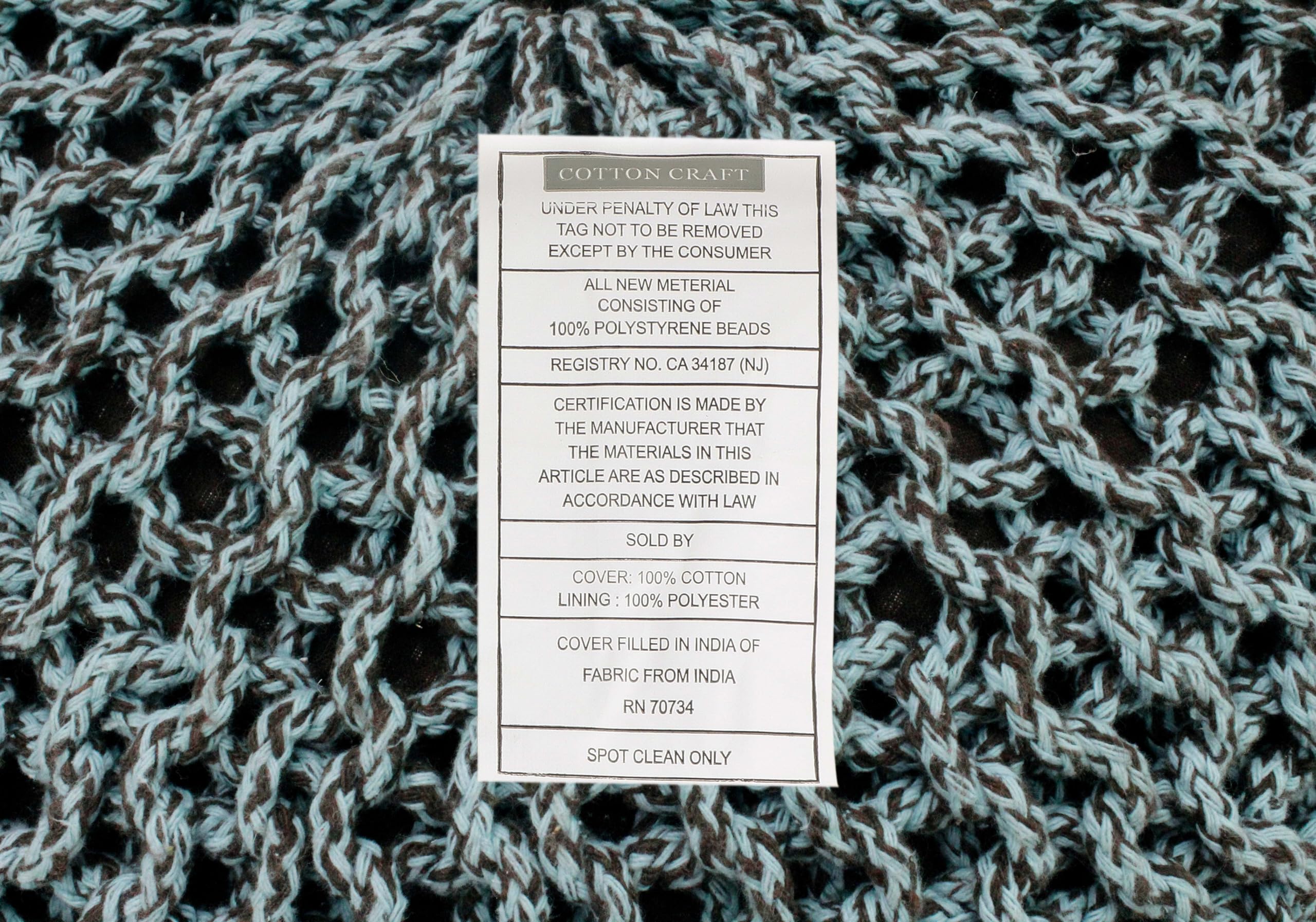 Hand-Knitted Cotton Round Pouf â€?Braid Cord Ottoman, Footrest, and Accent Seat for Living Room, Nursery, Kids Room, or Dorm Décor â€?20x14