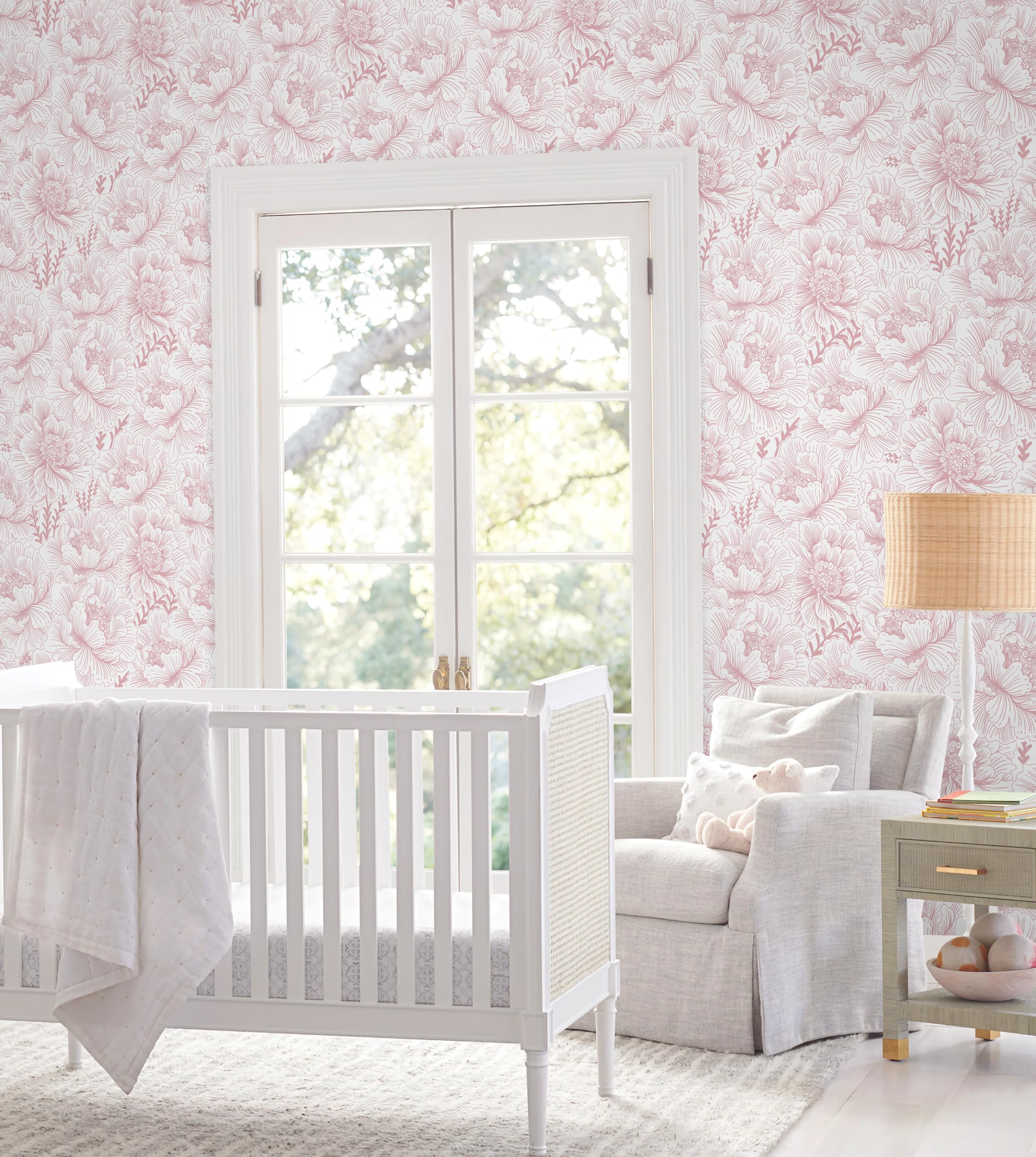 Floral Peel and Stick Wallpaper Boho Contact Paper Pink and White Self Adhesive Removable Wallpaper
