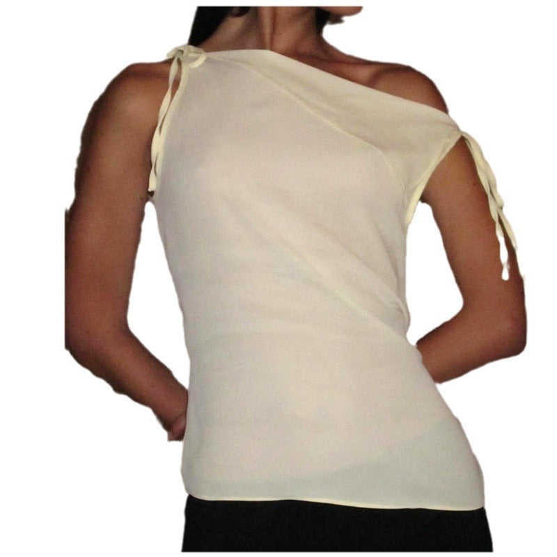 Women's Drawstring Patchwork Sleeveless Irregular Temperament Vest T-shirt Top