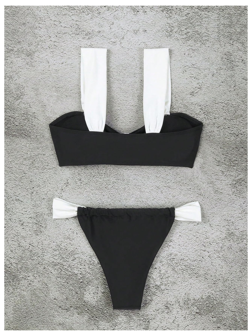 Women's Sexy 2 Piece Swimsuit Color Block Wide Strap Ruched Bikini Top and Thong Bikini Set