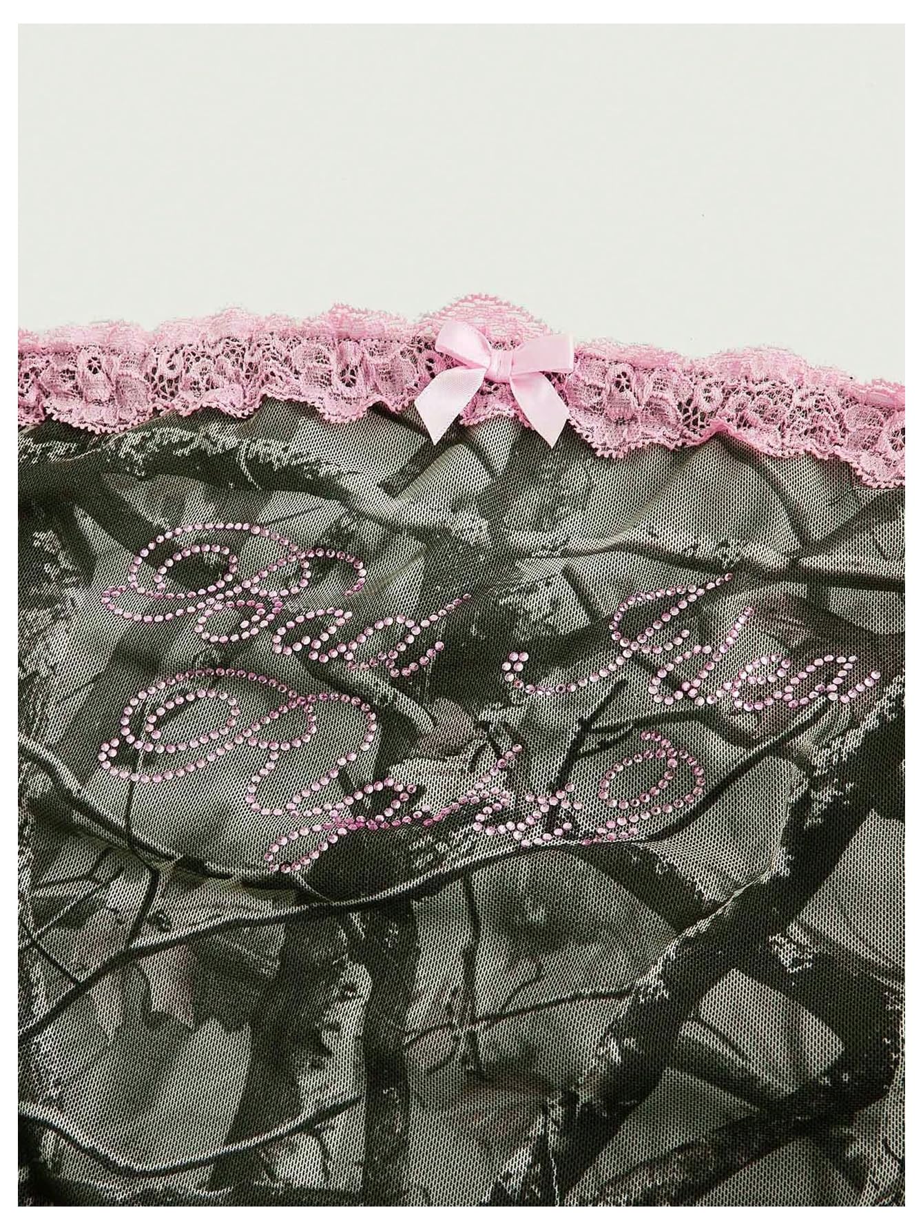 Women's Rhinestone Y2k Ruched Camo Bow Top Coquette Lace Tube Tops Cute Bandeau