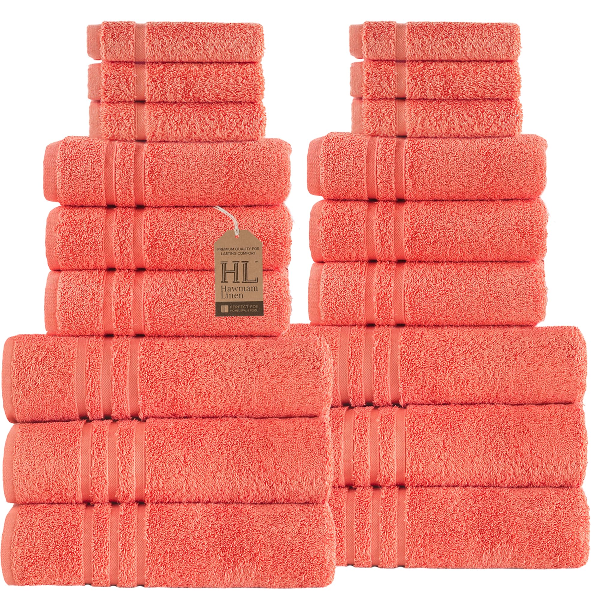 Linen Bath Towels Set for Bathroom Original Turkish Cotton Soft, Absorbent and Premium 2 Bath Towels, 2 Hand Towels, 2 Washcloths