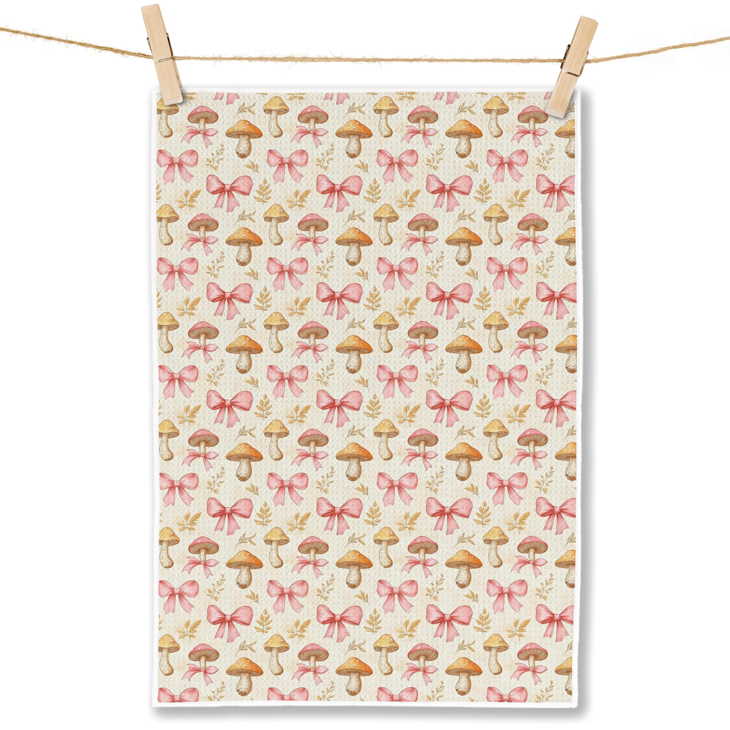 Coquette Bow Floral Kitchen Towels, Preppy Bow Dish Tea Towels for Kitchen Decor, Rustic Cottagecore Botanical Hand Towels for Bathroom Decor, 16x24 Inch