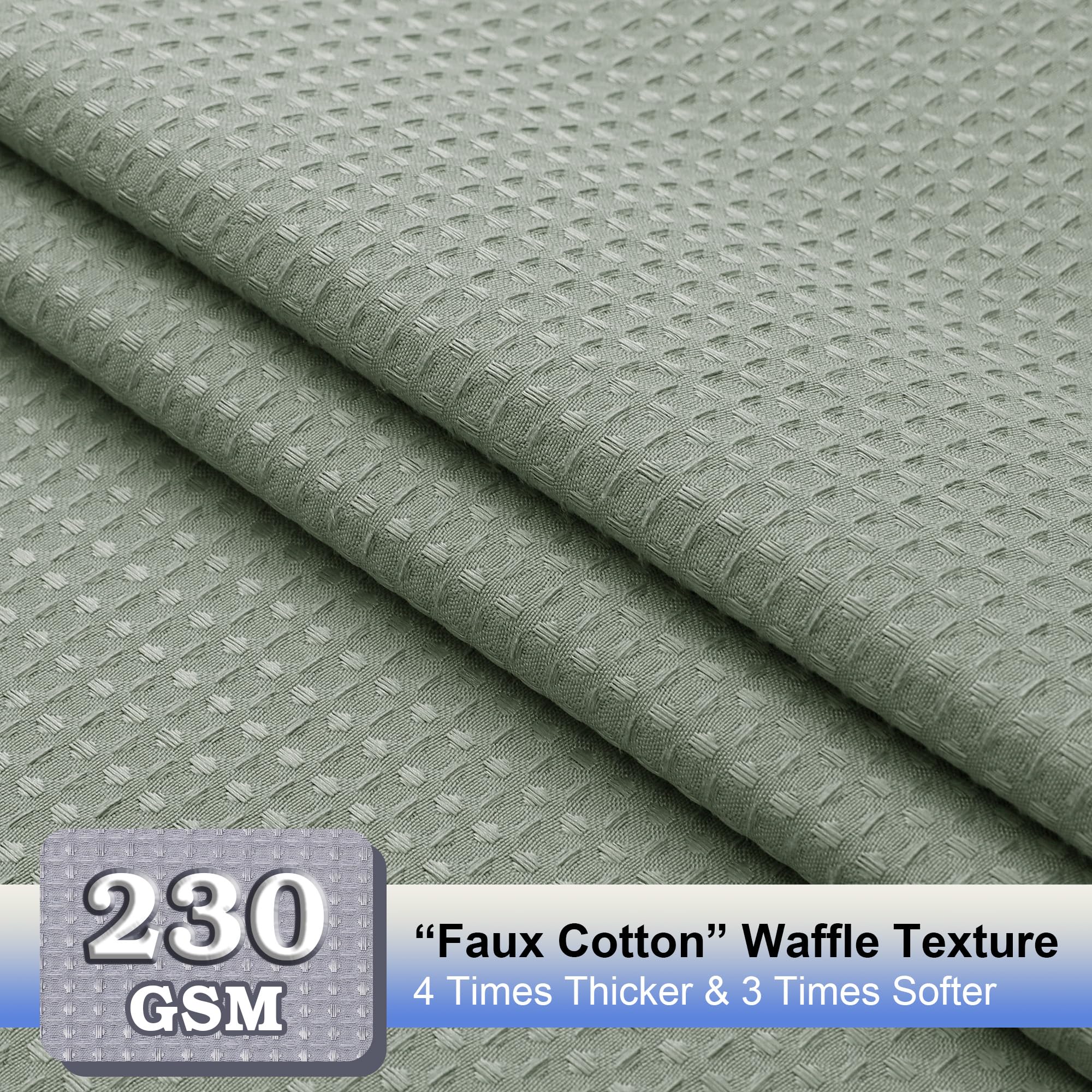 Waffle Textured Heavy Duty Fabric Shower Curtain for Bathroom, Luxury Hotel Weighted 230GSM Bath Curtain with 12 Plastic Hooks, Machine Washable, 72x72