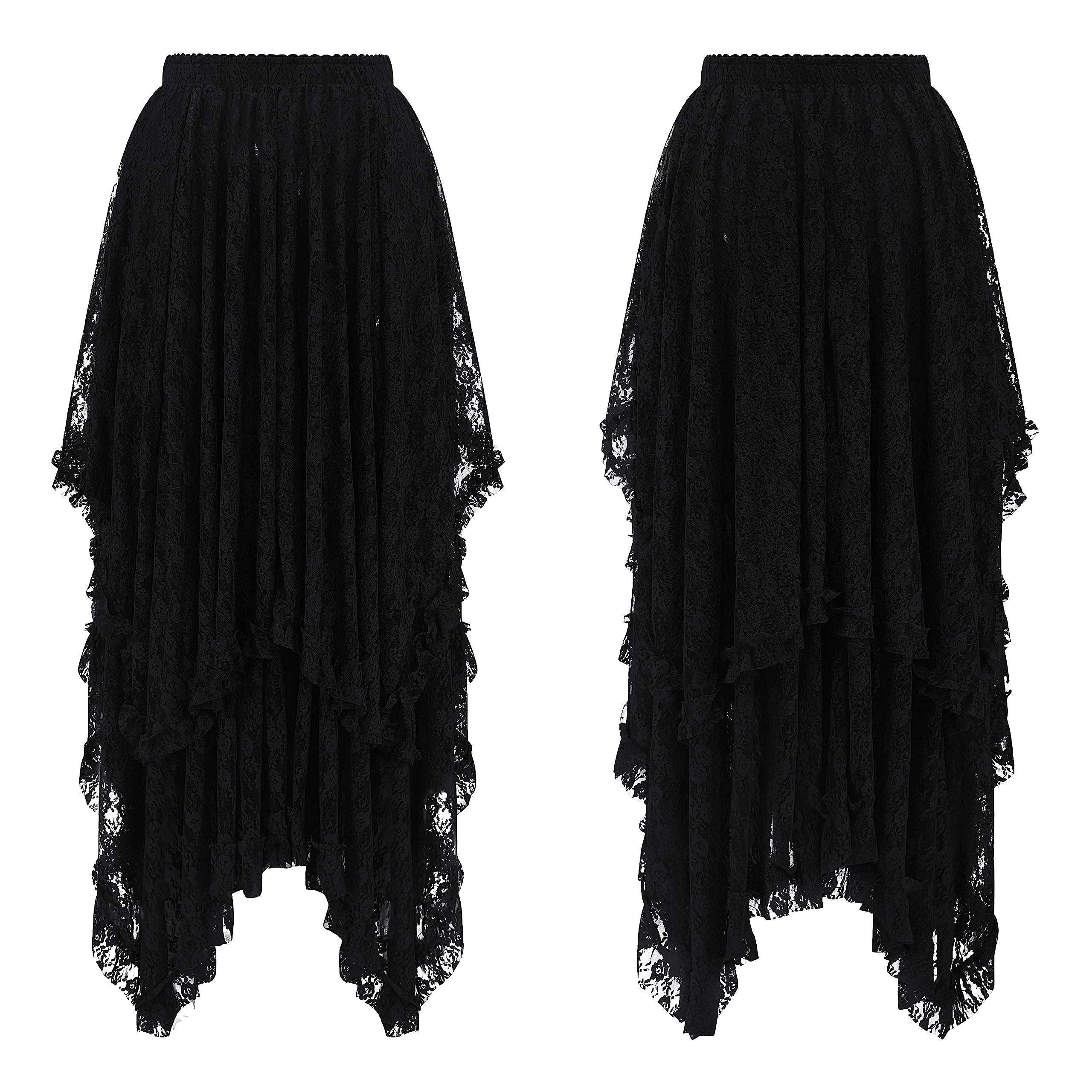 Women Lace Long Skirts Summer Elastic Asymmetrical Layered Hem Sexy See-Through Beach Floral Maxi Skirts