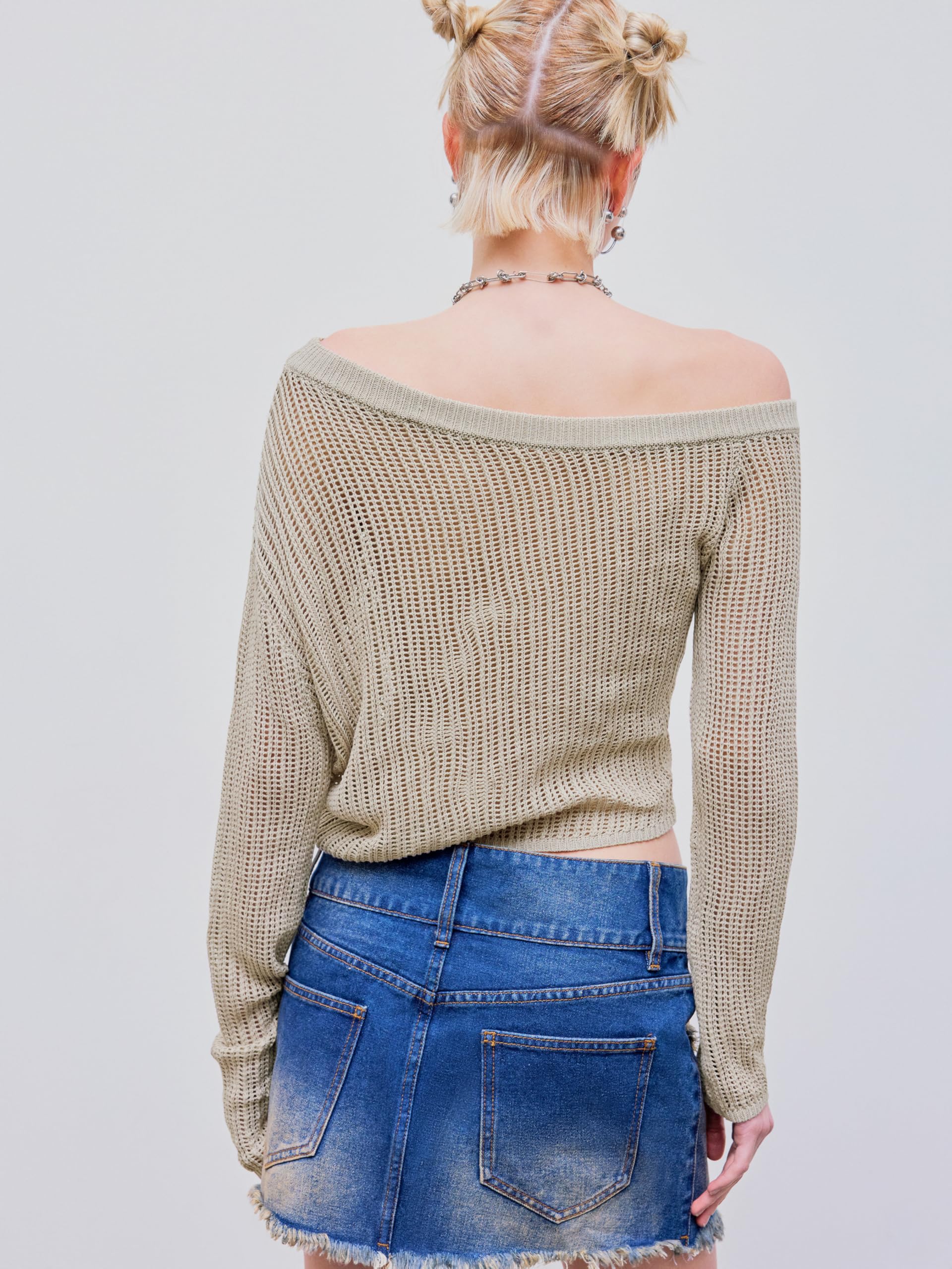 Women's CIDER Asymmetrical Neck Star Pattern Long Sleeve Sweater