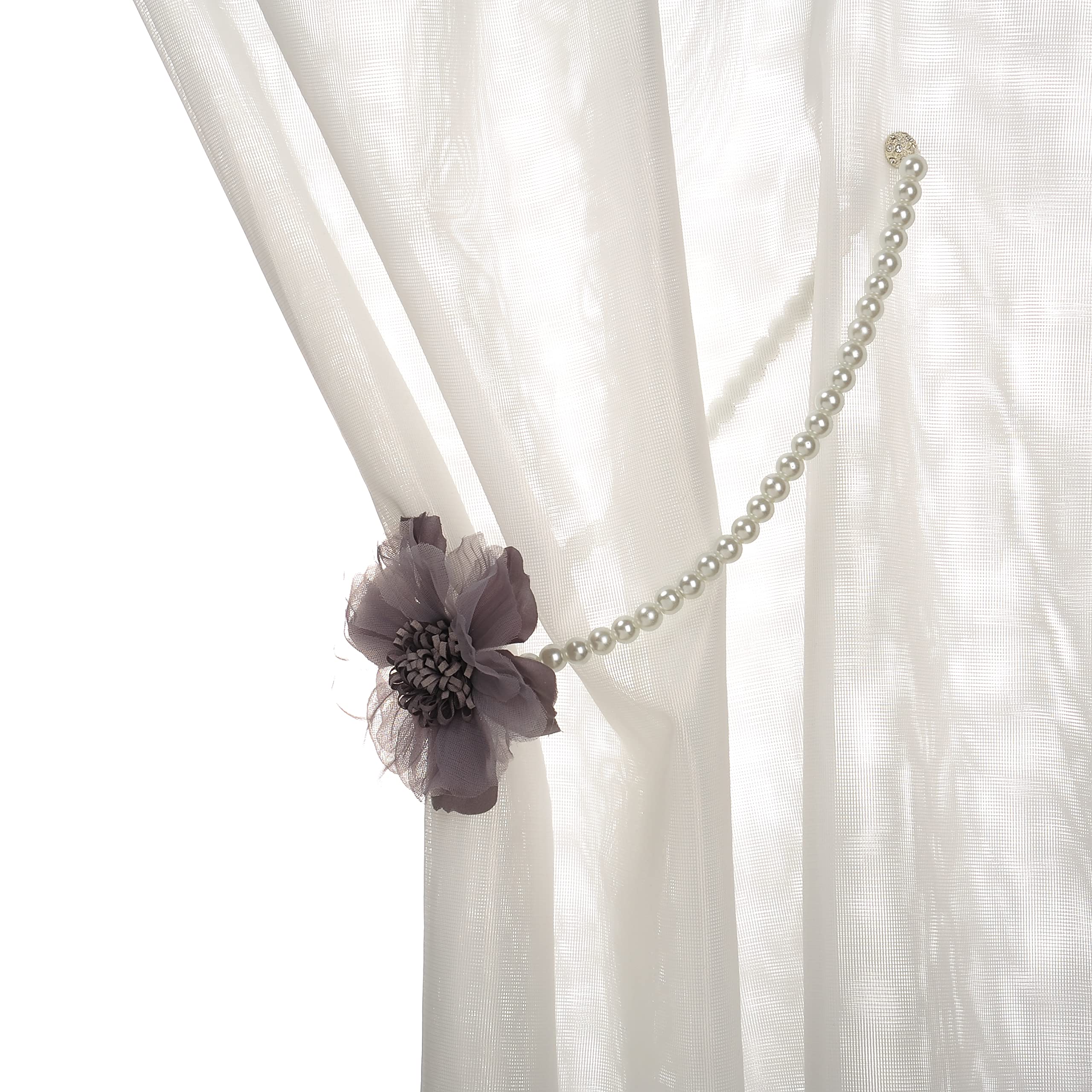 Elegant Pearl Magnetic Curtain Tieback with Handmade Flower Decorative Drapery Holdbacks Rope Holder