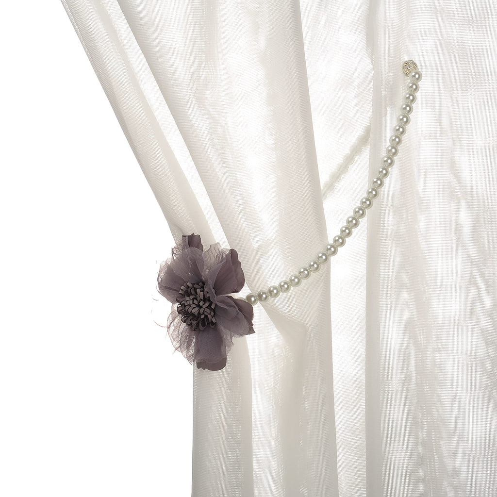 Elegant Pearl Magnetic Curtain Tieback with Handmade Flower Decorative Drapery Holdbacks Rope Holder