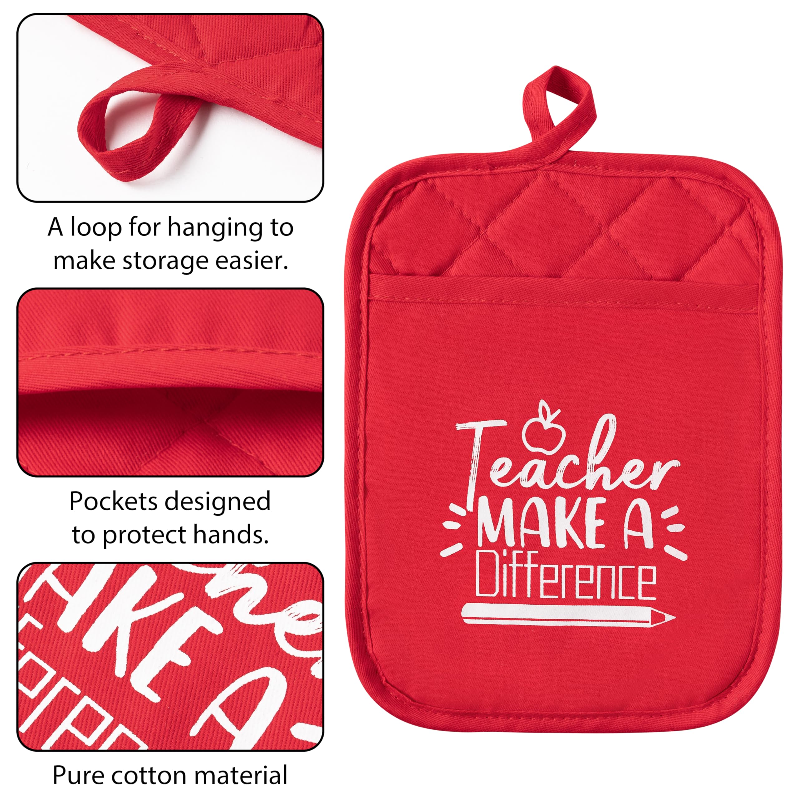 The Heart of The Home Heat Resistant Hot Pad Machine Washable Gloves with Hanging Loop Pocket