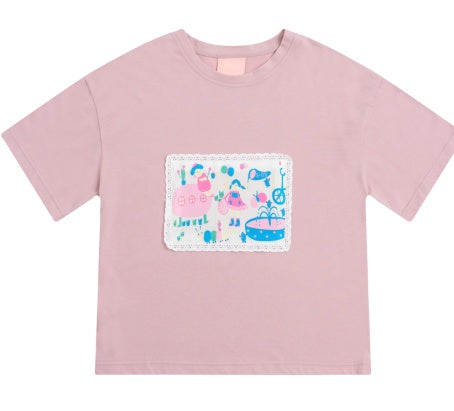 Preppy Style Sweet Cotton T-shirt - O Neck Short Sleeve