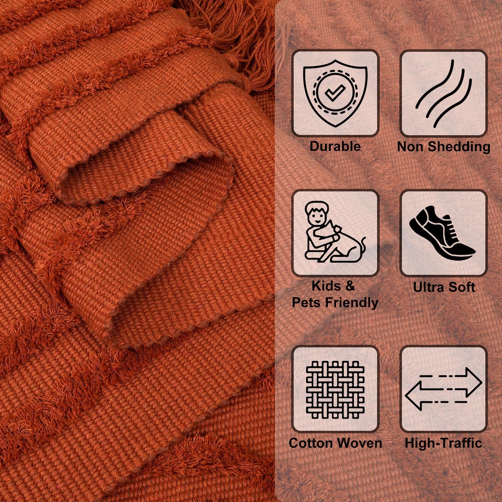 Washable Kitchen Runner Rug - Hand-Woven Bathroom Runner Rug with Tassels, Terracotta Entryway Runner Rug, Tufted Rainbow Bedroom Rug Runner, Hallway Rug for Laundry/Living Room