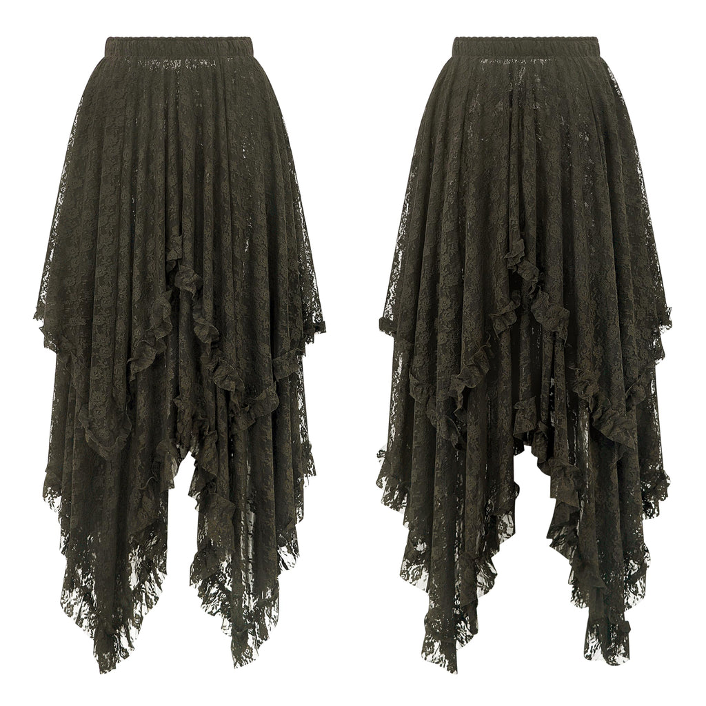 Women Lace Long Skirts Summer Elastic Asymmetrical Layered Hem Sexy See-Through Beach Floral Maxi Skirts