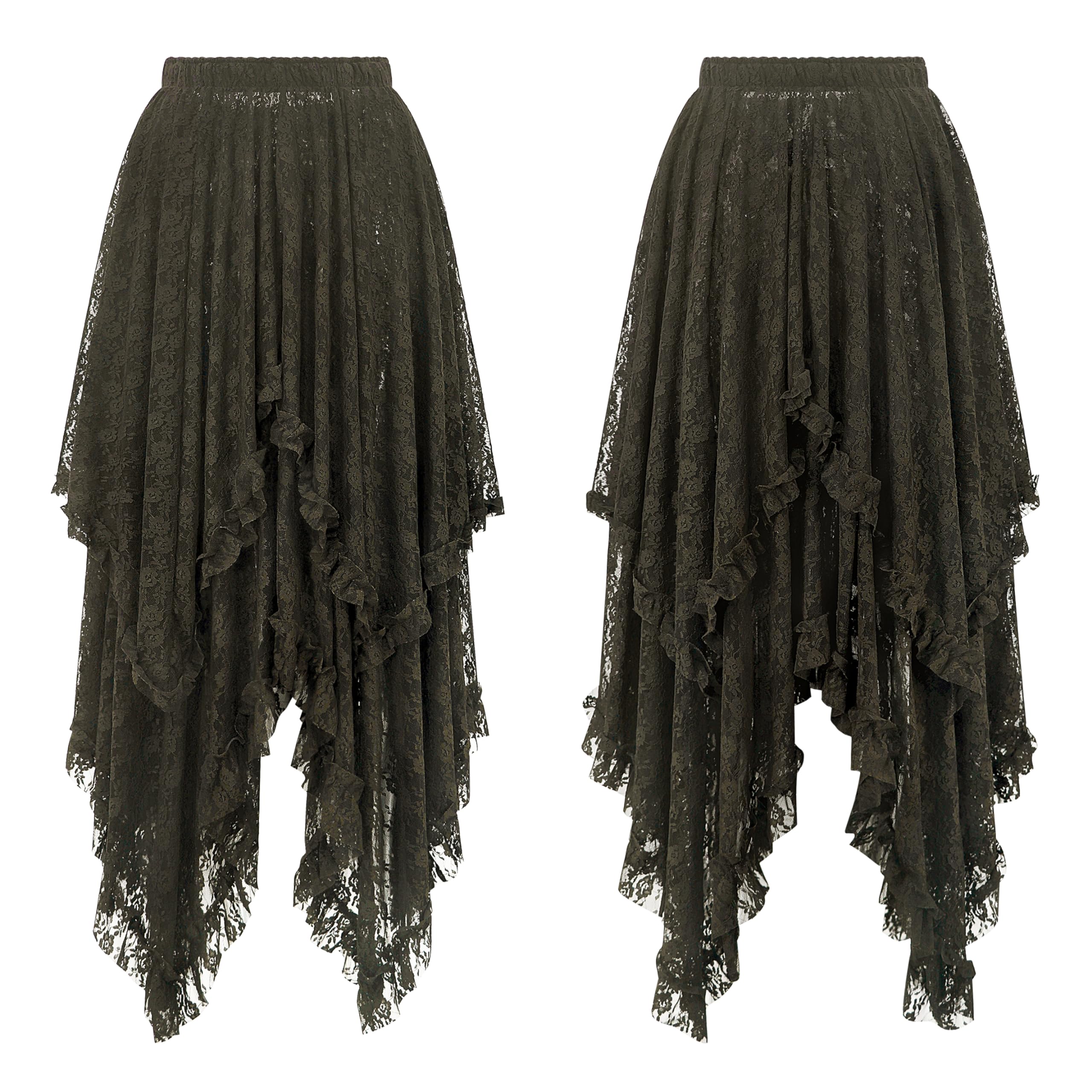 Women Lace Long Skirts Summer Elastic Asymmetrical Layered Hem Sexy See-Through Beach Floral Maxi Skirts