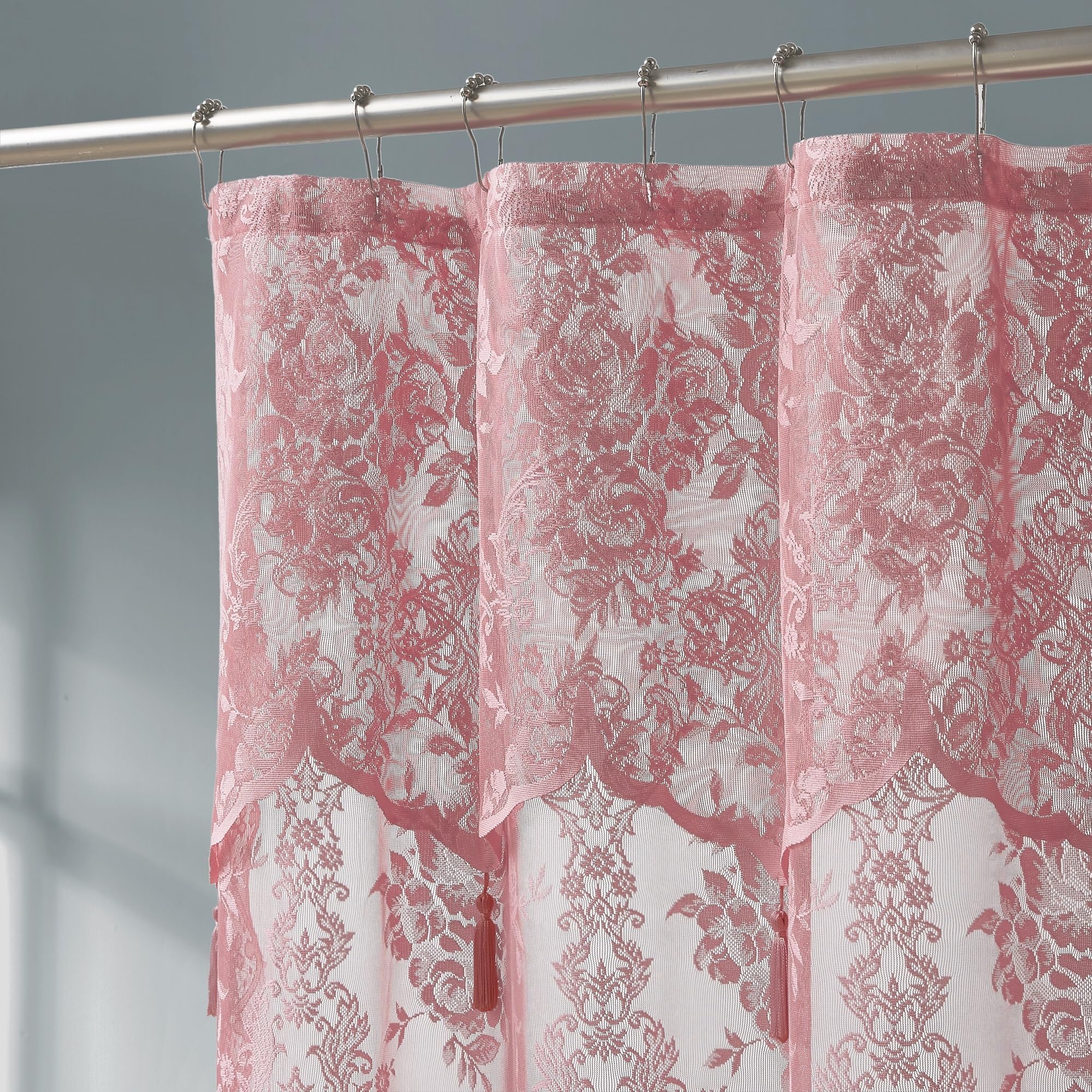 Luxury Lace Small Shower Curtain - Lace Shower Curtain with Attached Valance & Tassels