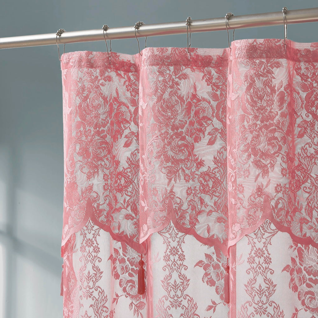Luxury Lace Small Shower Curtain - Lace Shower Curtain with Attached Valance & Tassels