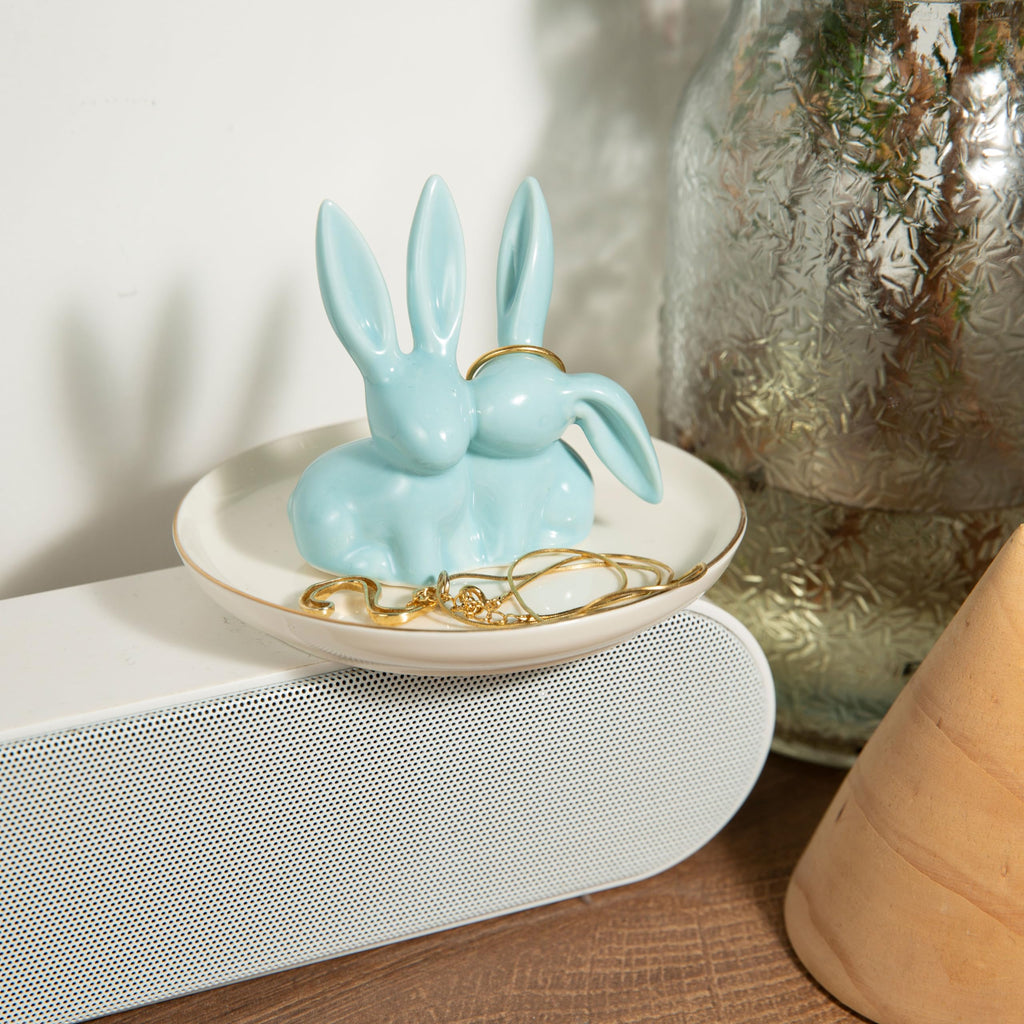 Ceramic Bunny Ring Holder - Rabbit Ring Dish Jewelry Holder Dish Trinket tray for Rings Earrings Necklace Organizer