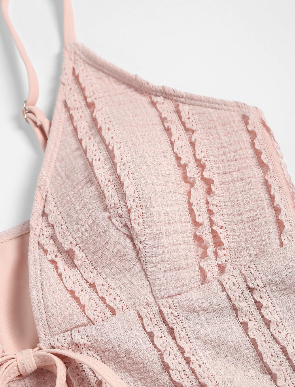 Tankini Swimsuits for Women Smocked Ruffles Tie Front Bowknot Textured High Cut Tanga Tankini Set