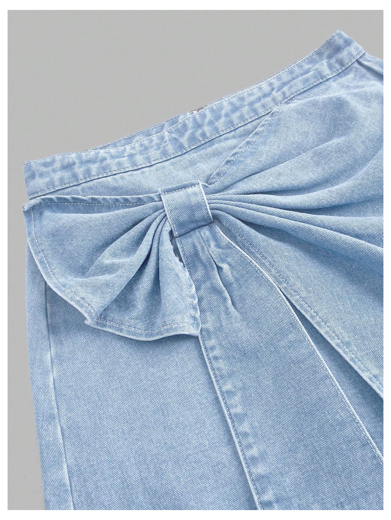 Women's High Waisted Big Bow Wrap Front Mini Bodycon Denim Skirts