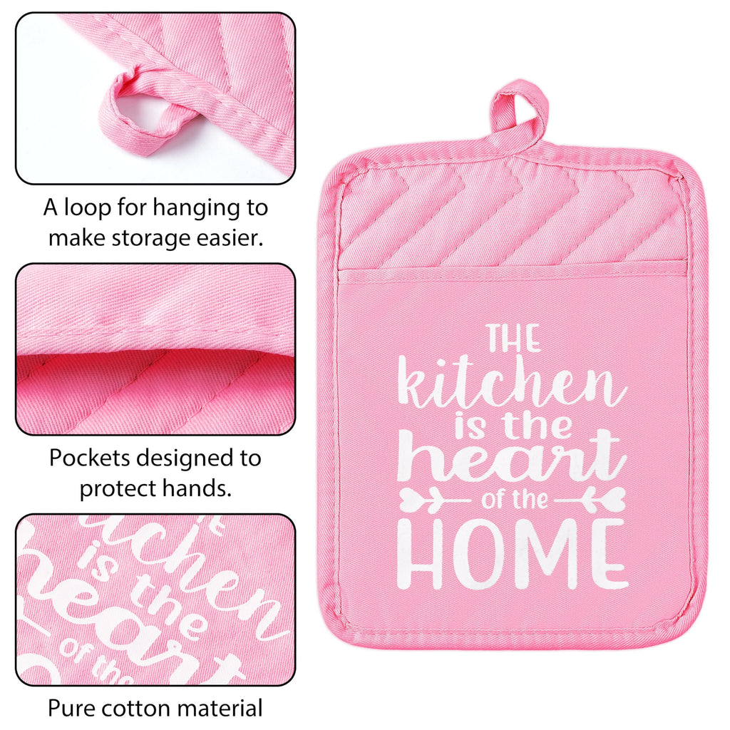 The Heart of The Home Heat Resistant Hot Pad Machine Washable Gloves with Hanging Loop Pocket