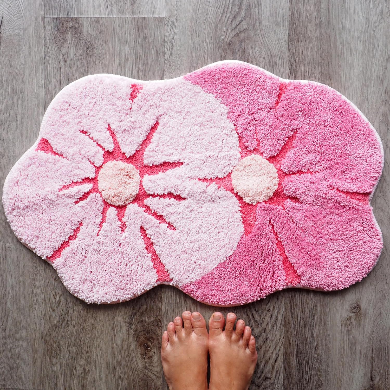 Pink Flower Bath Mat Daisy Floral Light Pink Blush Peach Coral Cute Bathroom Rugs