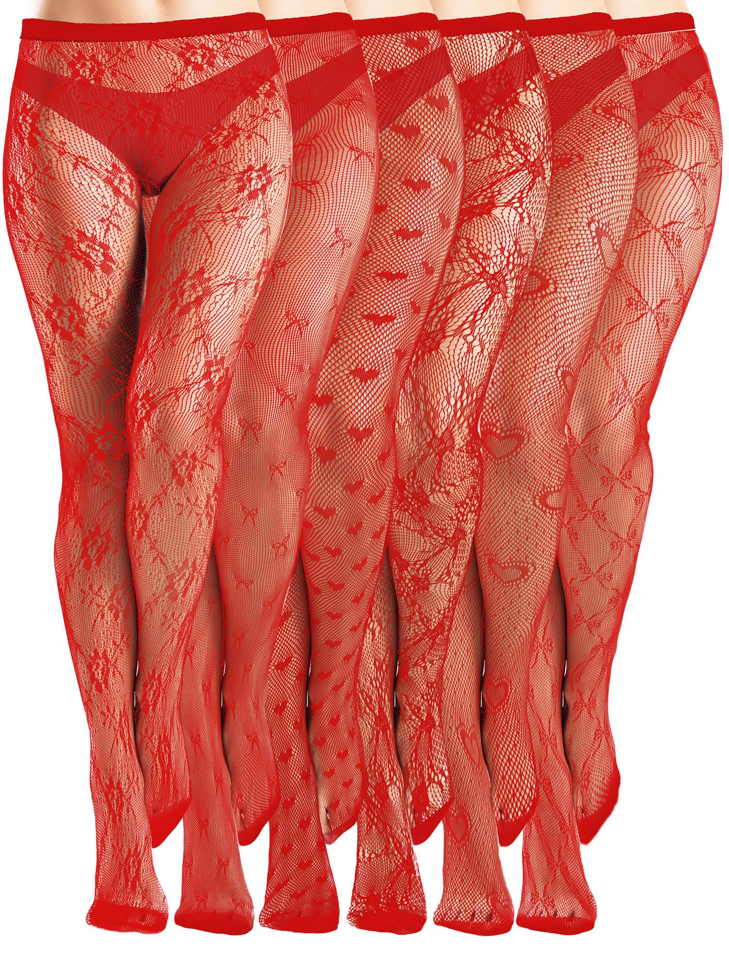 Coquettish 6 Pairs Women Fishnet Thigh High Stockings Waist Tights Bow Patterned lace Fishnet Leggings Pantyhose
