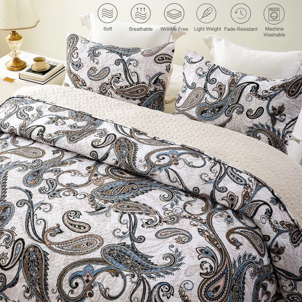 Reversible Patchwork Quilts Full Size, Lightweight Boho Printed Bedspreads Coverlets Quilt Bedding Set with 2 Pillow Shams