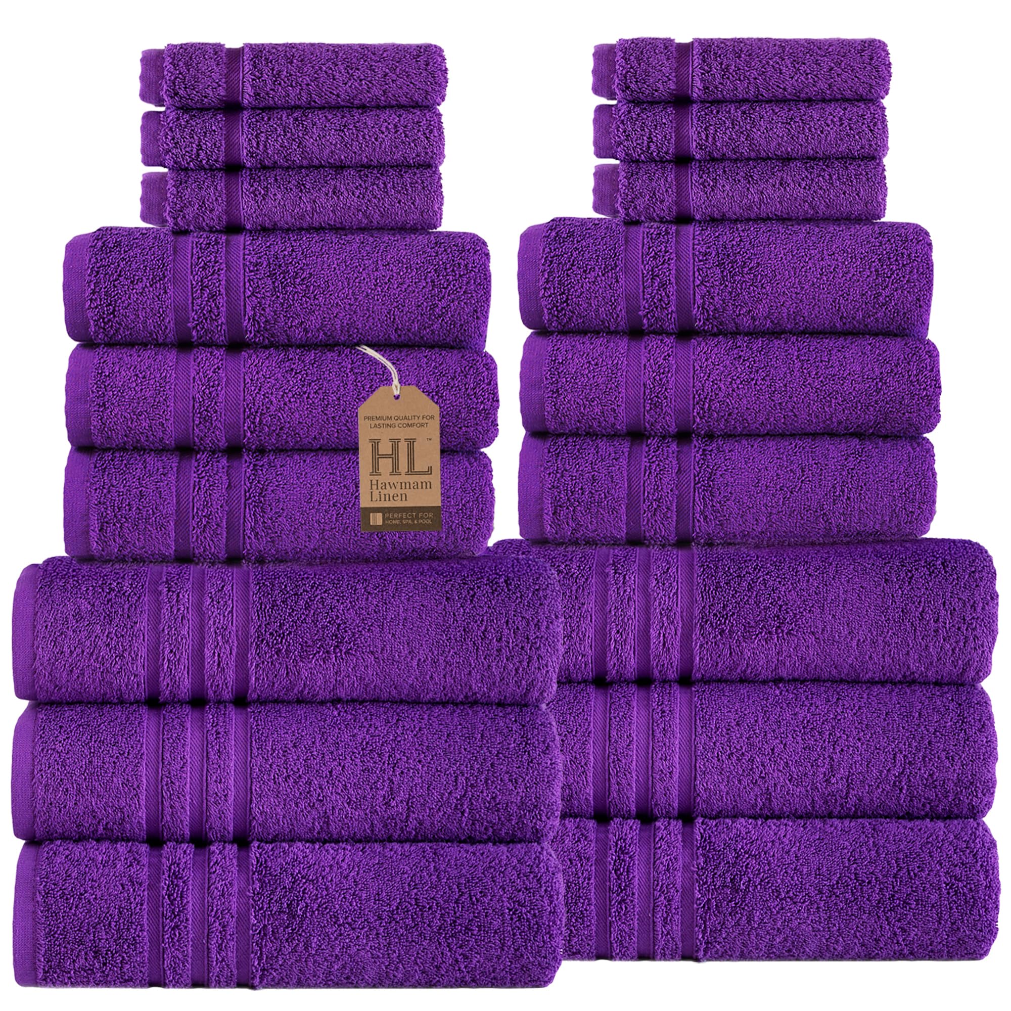 Linen Bath Towels Set for Bathroom Original Turkish Cotton Soft, Absorbent and Premium 2 Bath Towels, 2 Hand Towels, 2 Washcloths