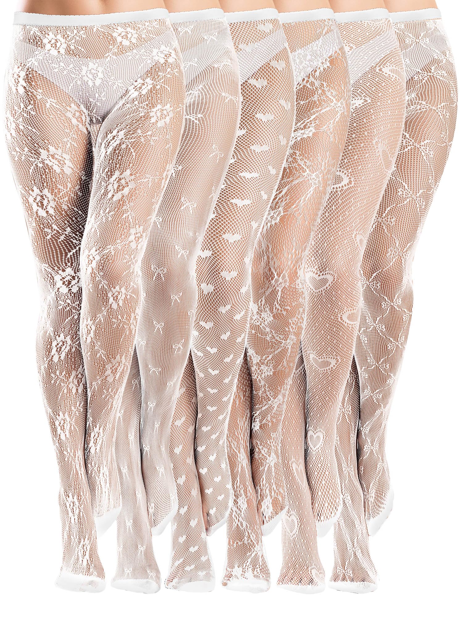 Coquettish 6 Pairs Women Fishnet Thigh High Stockings Waist Tights Bow Patterned lace Fishnet Leggings Pantyhose