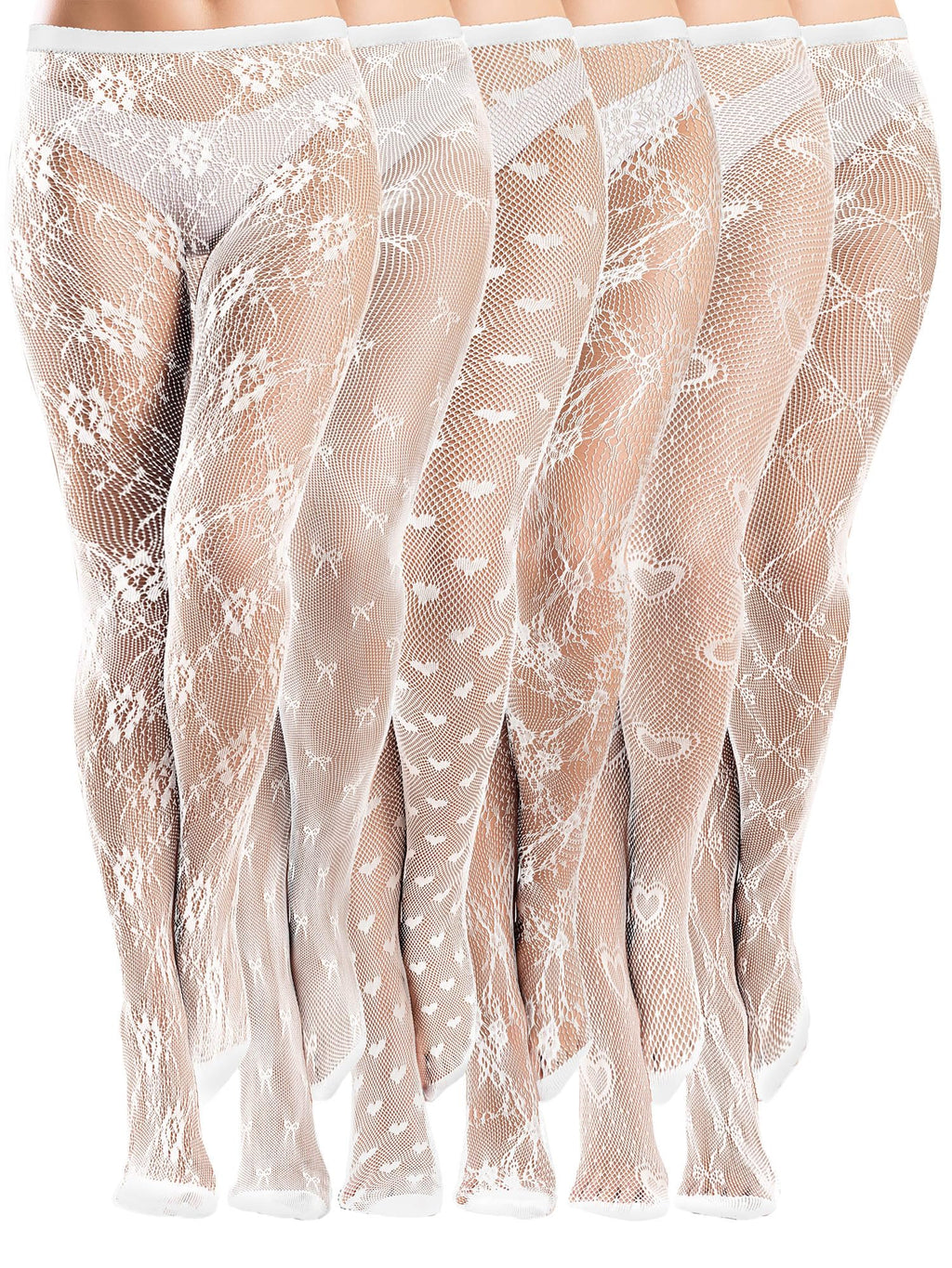 Coquettish 6 Pairs Women Fishnet Thigh High Stockings Waist Tights Bow Patterned lace Fishnet Leggings Pantyhose