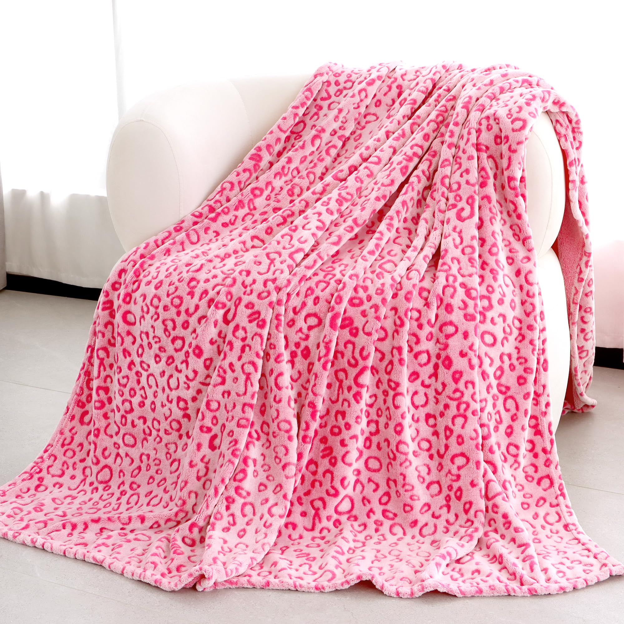 Leopard Throw Blanket - Cheetah Print Soft Fleece Blanket Hot Pink Fuzzy Plush Blankets Cute Bed Couch Decor