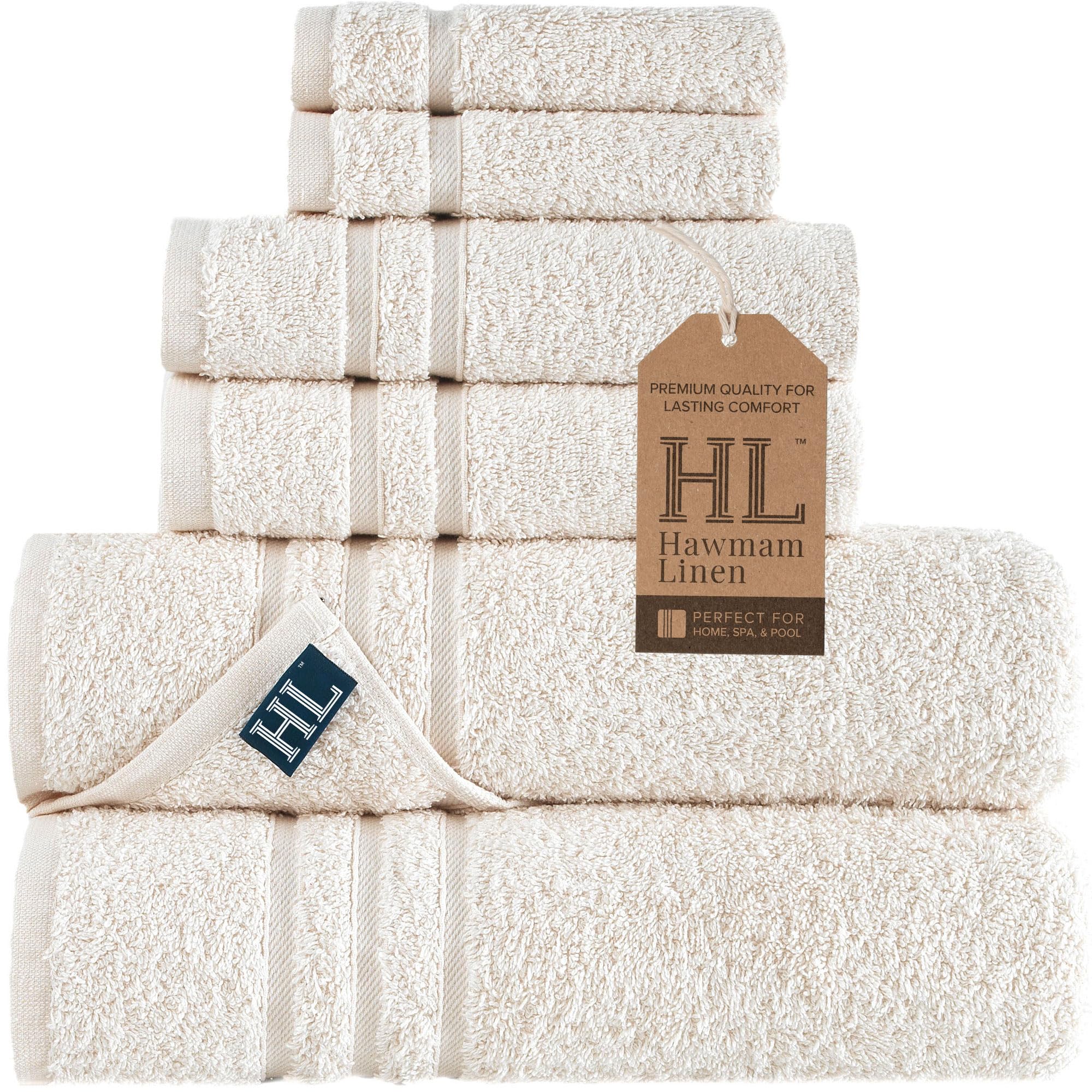 Linen Bath Towels Set for Bathroom Original Turkish Cotton Soft, Absorbent and Premium 2 Bath Towels, 2 Hand Towels, 2 Washcloths