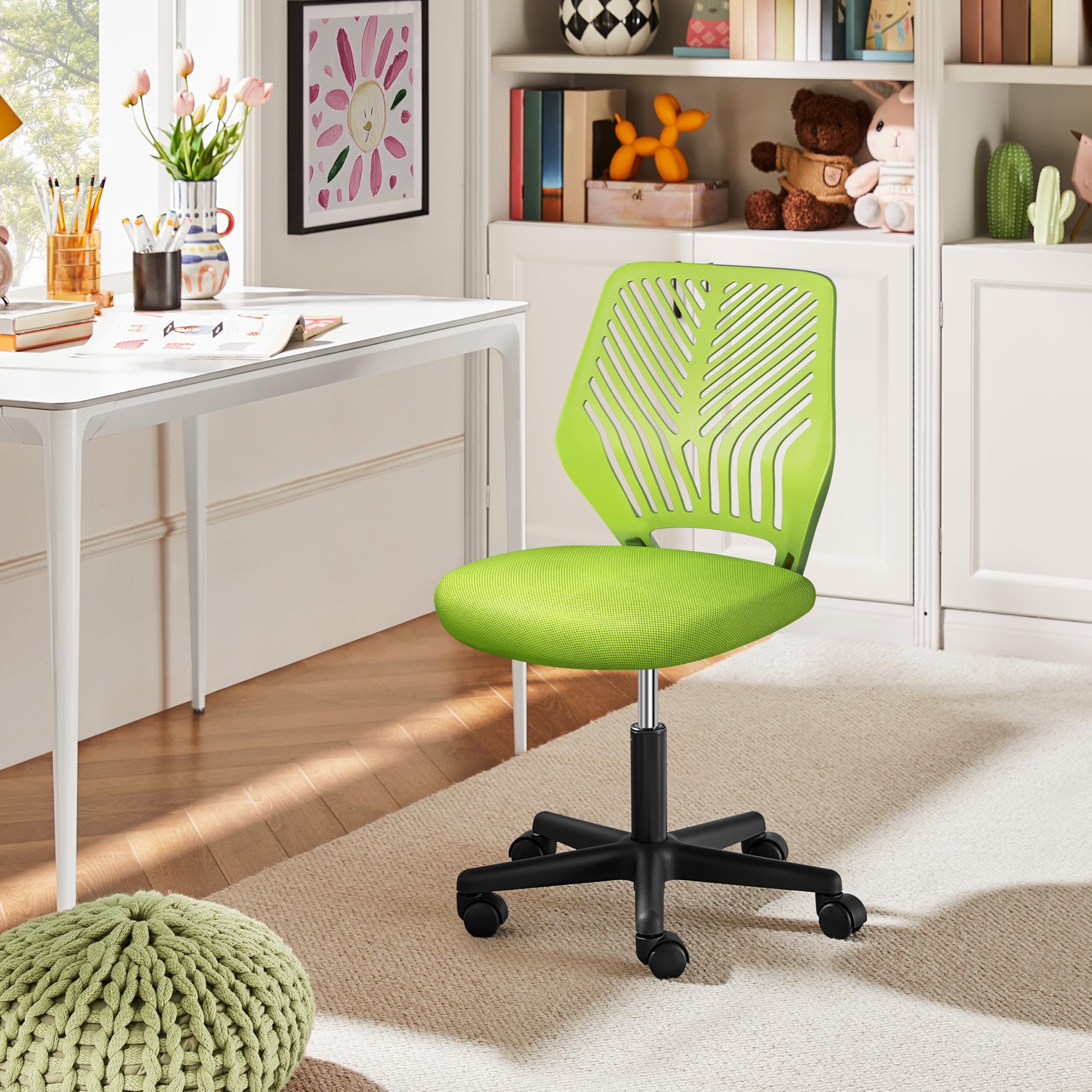 Cute Low-Back Armless Study w/Lumbar Support Adjustable Swivel Chair