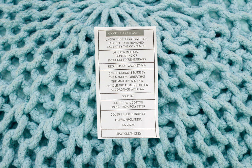 Hand-Knitted Cotton Round Pouf â€?Braid Cord Ottoman, Footrest, and Accent Seat for Living Room, Nursery, Kids Room, or Dorm Décor â€?20x14