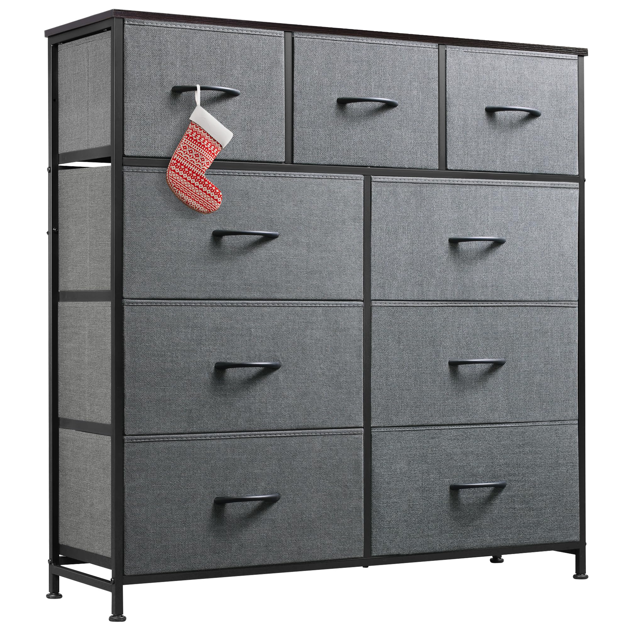 Drawer Fabric 9 Dresser â€?Tall Storage Tower with Bins, Steel Frame, and Wood Top