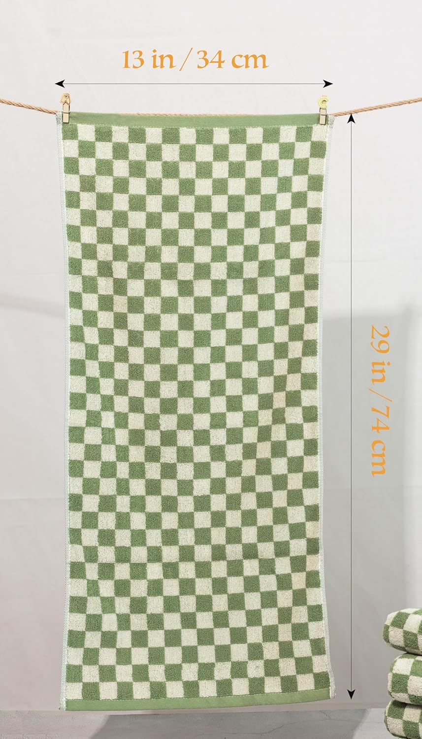 Cotton Face Towels Soft Hand Towels 5 Pack - Absorbent, and Decorative Checkered Design 13 x 29 Inches
