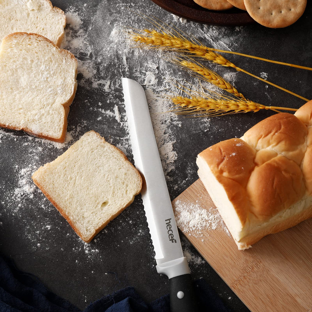 Kitchen Knife Block Set, 14 Pieces Knife Set with Wooden Block & Sharpener Steel & All-purpose Scissors, High Carbon Stainless Steel Cutlery Set