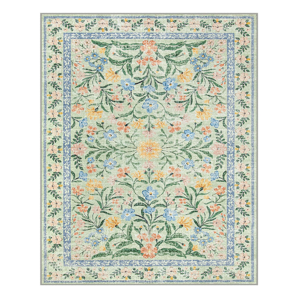 Machine Washable Boho Soft Floral Carpet Non Slip, Indoor Ultra-Thin Floor Carpet for Kid Room Living Room Dorm