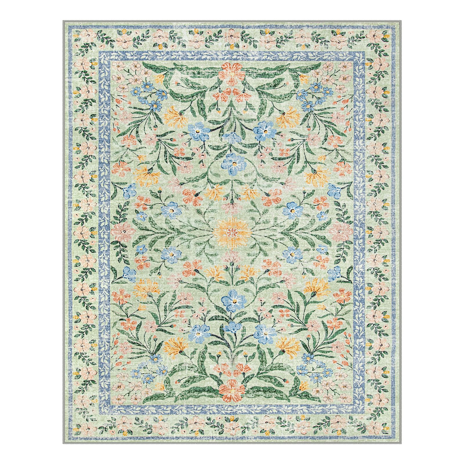 Machine Washable Boho Soft Floral Carpet Non Slip, Indoor Ultra-Thin Floor Carpet for Kid Room Living Room Dorm