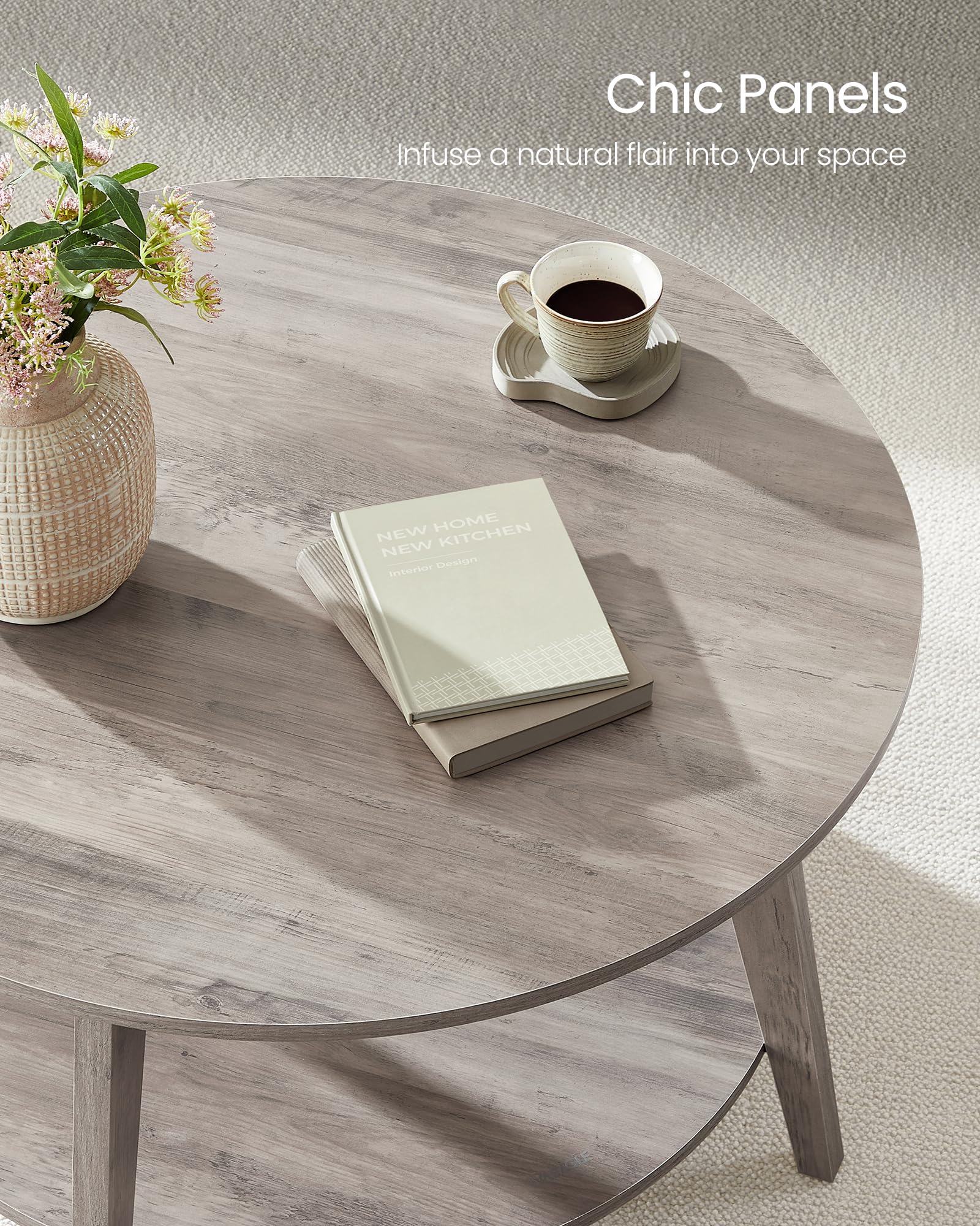 Round Coffee Table, 2 Tier Coffee Table with Storage, for Living Room, 31.5 x 17.7 Inches, Easy to Assemble