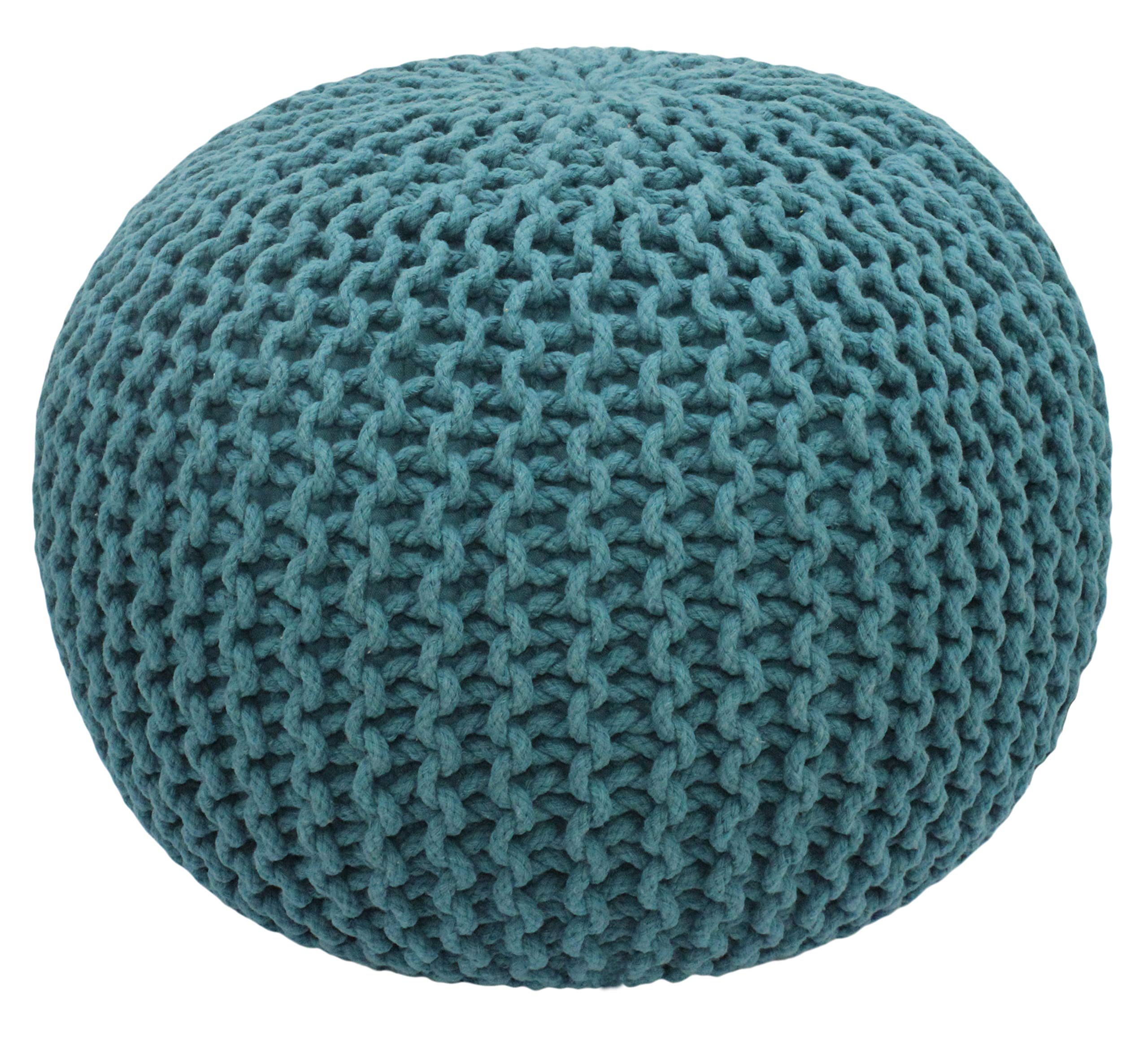 Hand-Knitted Cotton Round Pouf â€?Braid Cord Ottoman, Footrest, and Accent Seat for Living Room, Nursery, Kids Room, or Dorm Décor â€?20x14