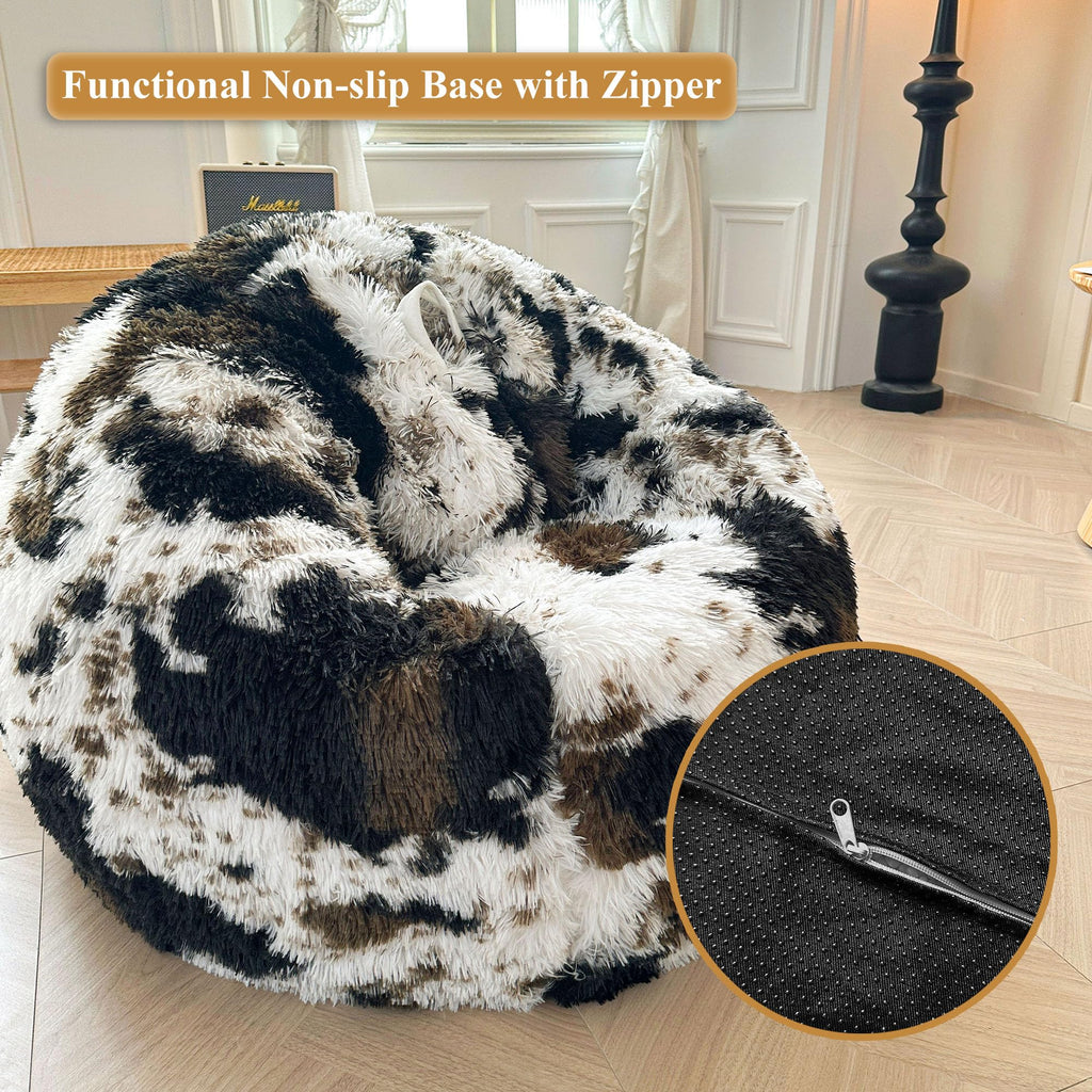 Faux Fur Leopard Print Bean Bag Chair Cover (No Filler), Fluffy Stuffed Animal Storage Cheetah Bean Bag Home Decor, Furry Fuzzy Big Beanbag Cover, Anti-Slip