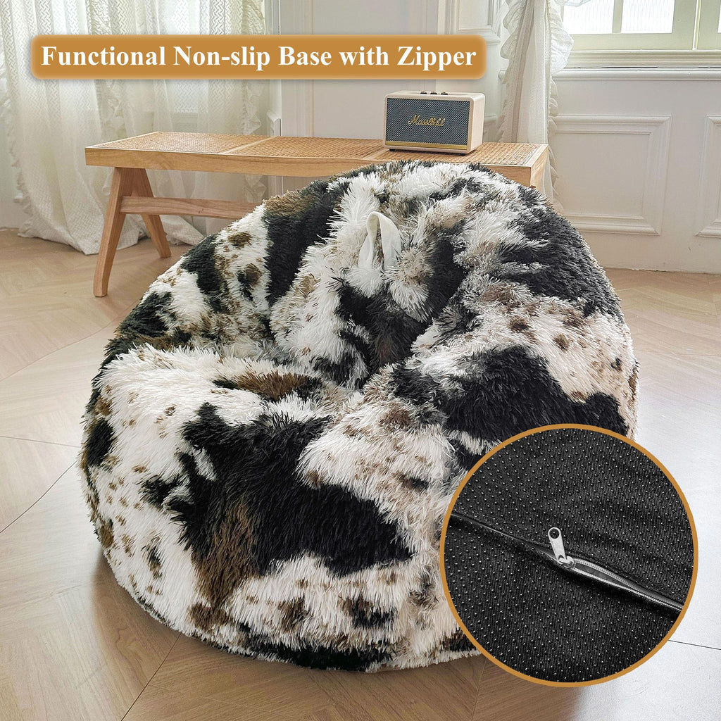 Faux Fur Leopard Print Bean Bag Chair Cover (No Filler), Fluffy Stuffed Animal Storage Cheetah Bean Bag Home Decor, Furry Fuzzy Big Beanbag Cover, Anti-Slip