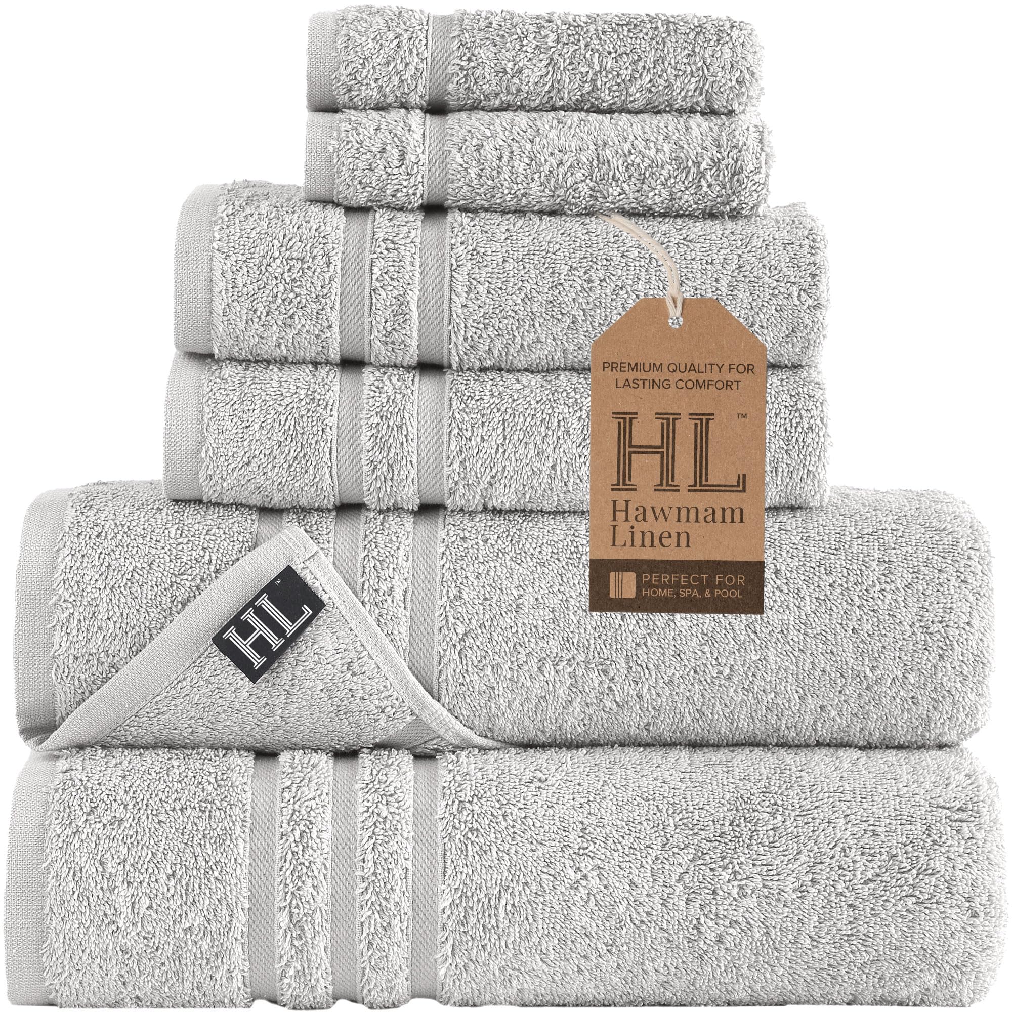 Linen Bath Towels Set for Bathroom Original Turkish Cotton Soft, Absorbent and Premium 2 Bath Towels, 2 Hand Towels, 2 Washcloths