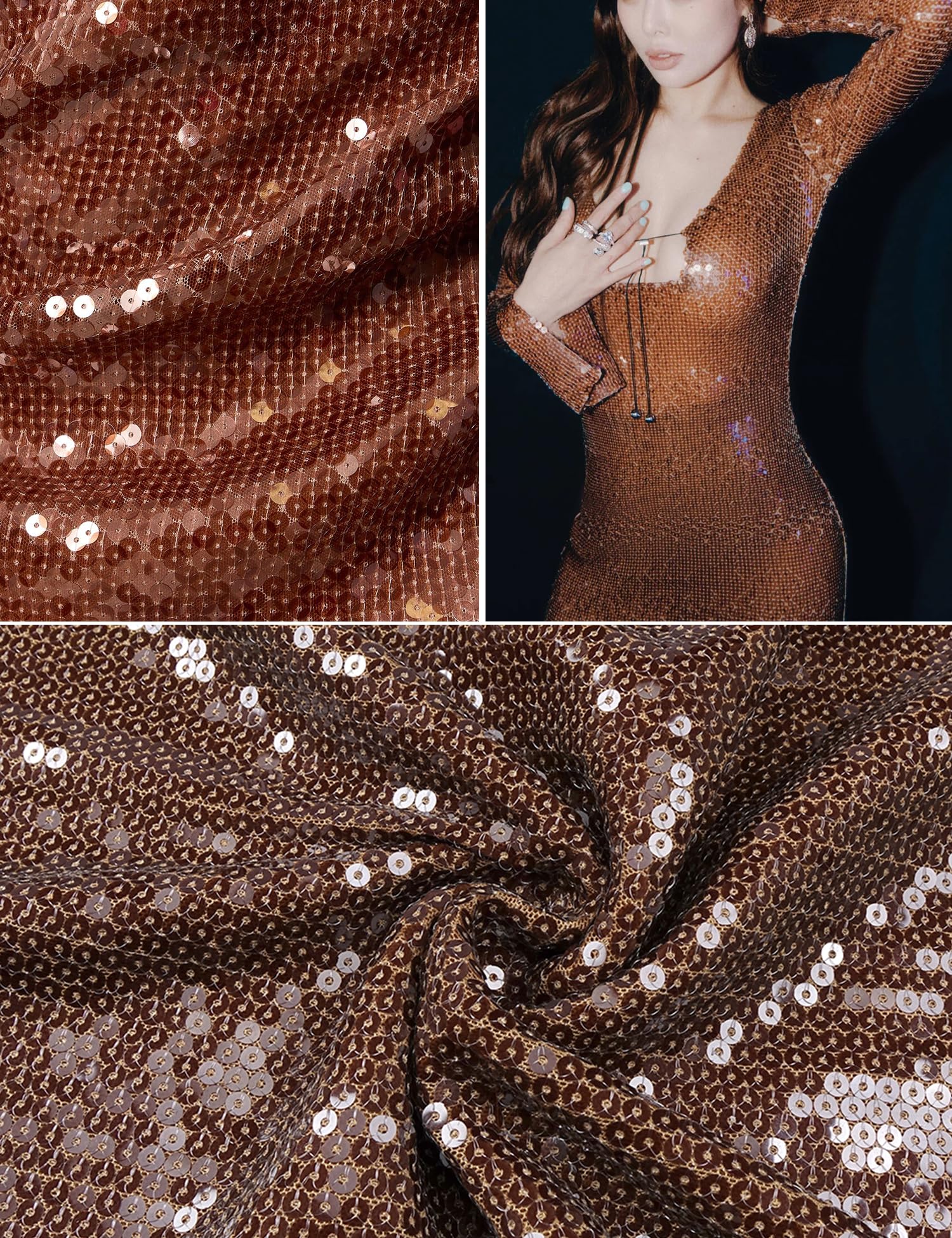 Deep V Dress with Drawstring Long Sleeve Sequin Dress for Women Long Gown